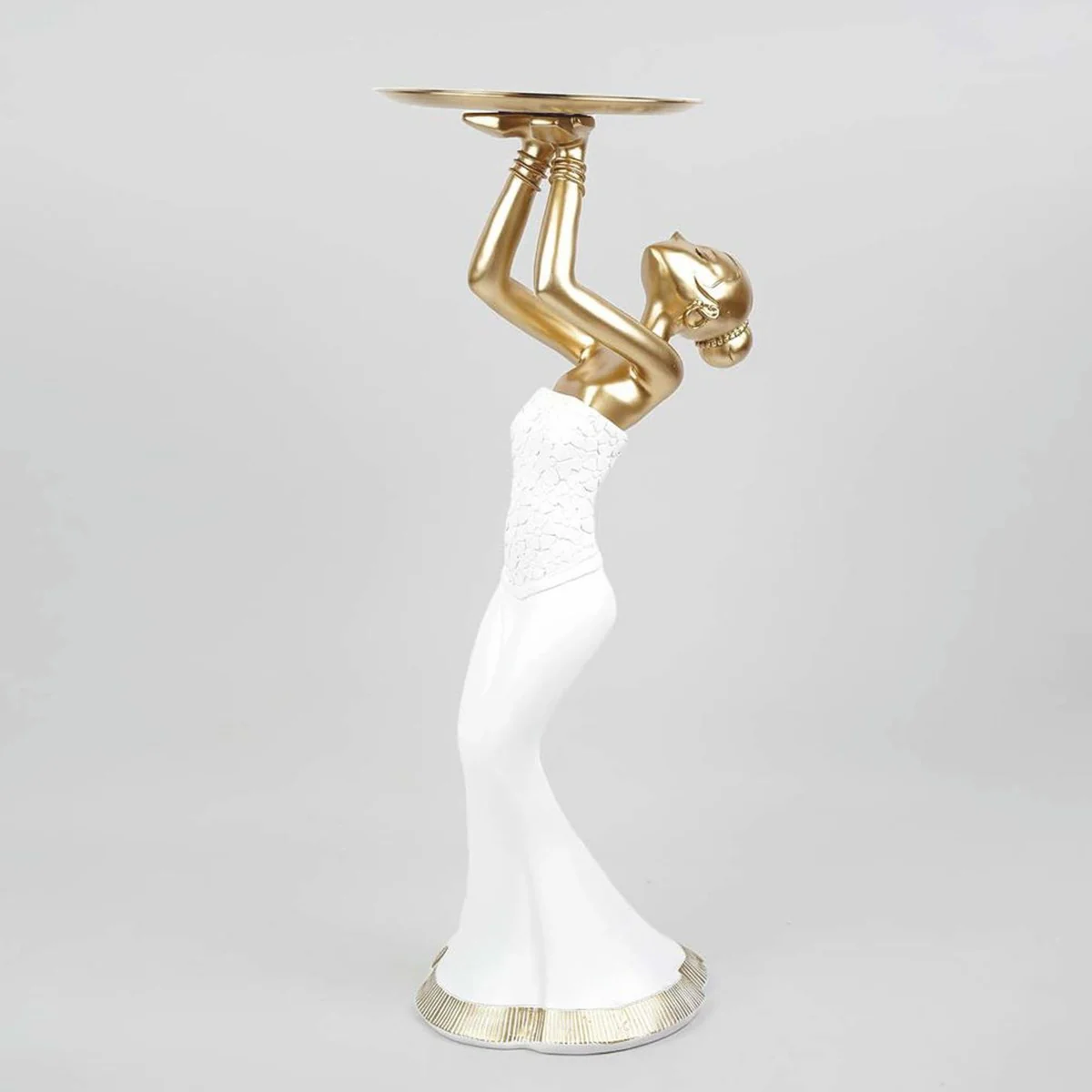 Deco figure lady with tray white / gold H. 85 cm - Deco sculpture