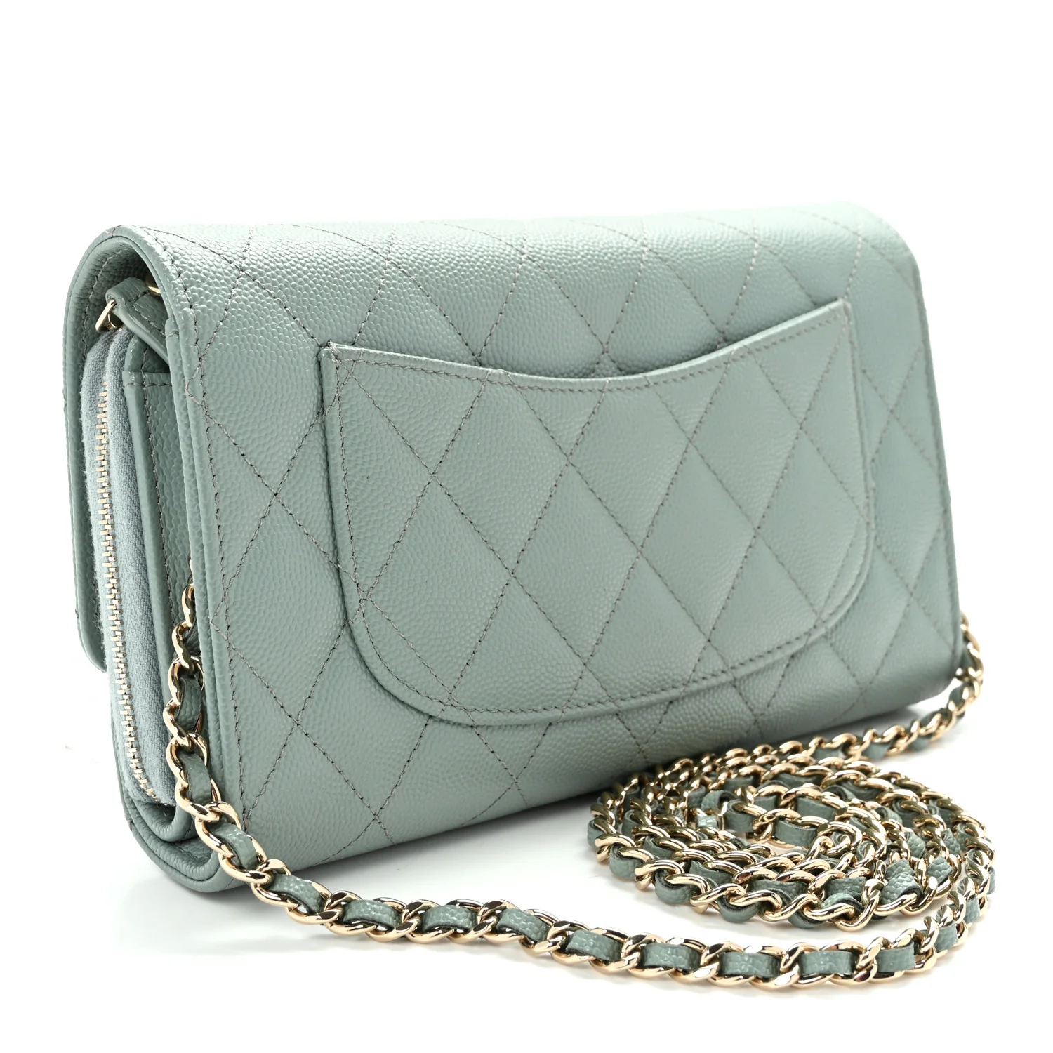 Caviar Quilted Phone Holder Wallet on Removable Chain Light Blue - Top Club