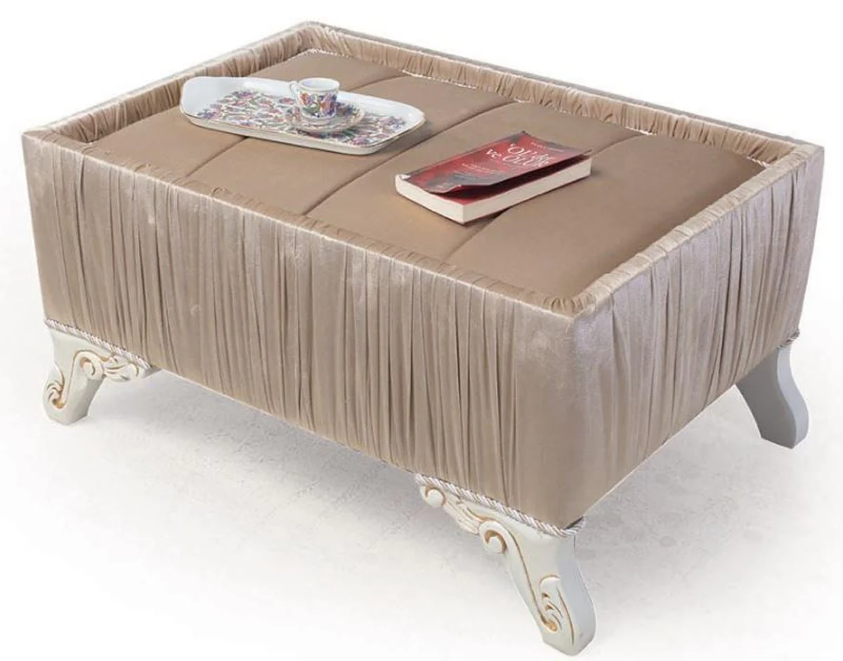 Luxury Baroque side table beige / white / gold 91 x 63 x H. 42 cm - Baroque living room furniture