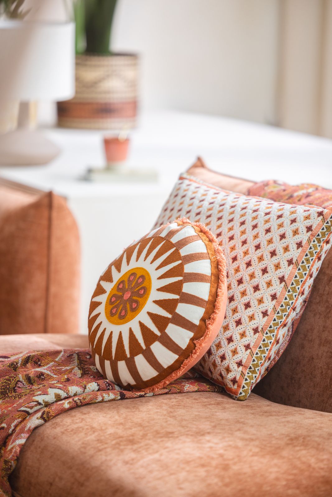 Rood geruit jacquard kussen