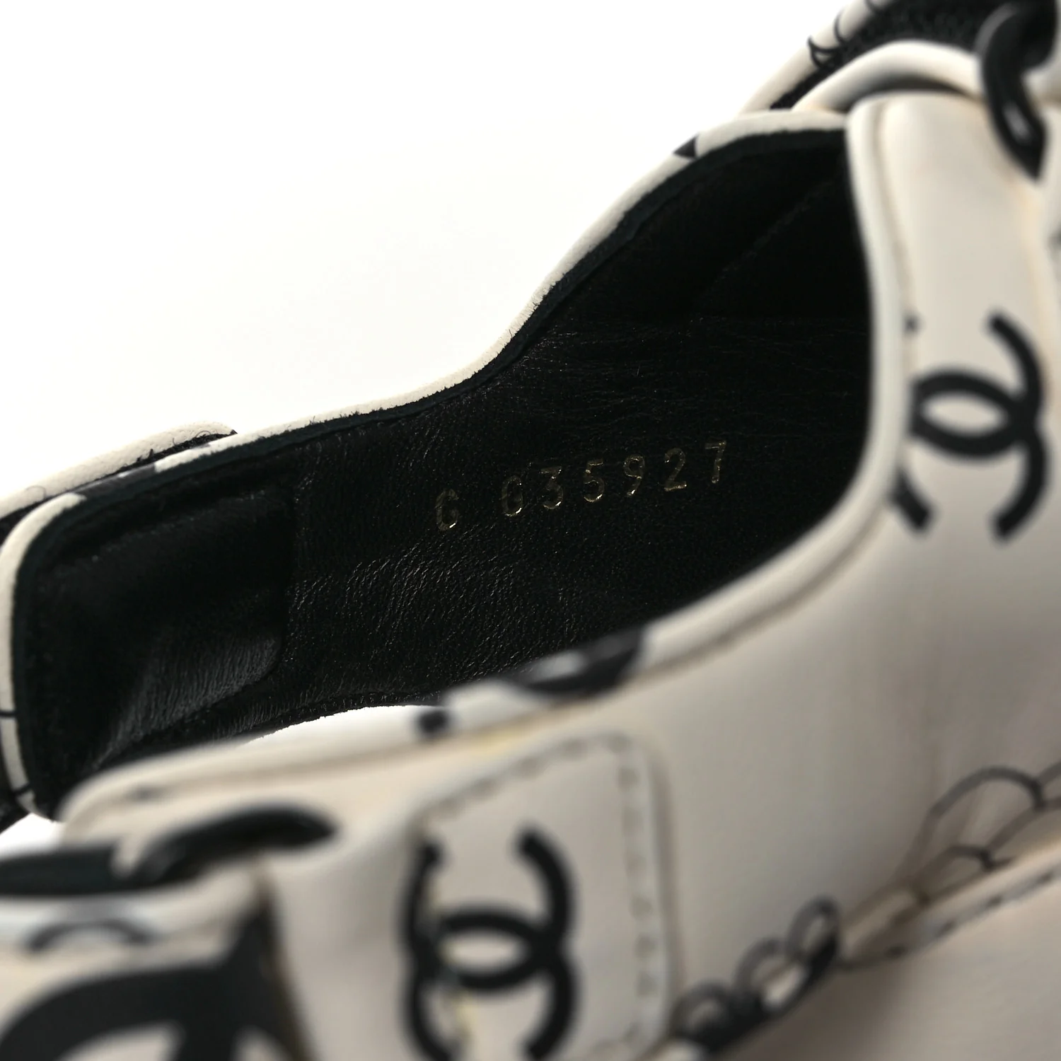 Lambskin Printed CC Velcro Dad Sandals 37.5 White Black - Top Club