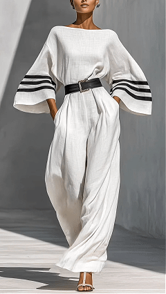 Women's Cotton-blend Striped Waist-cinching Wide-leg Jumpsuit - Nordfashionstorm - Women's Clothing, Fashion for You - Nordfashionstorm.com