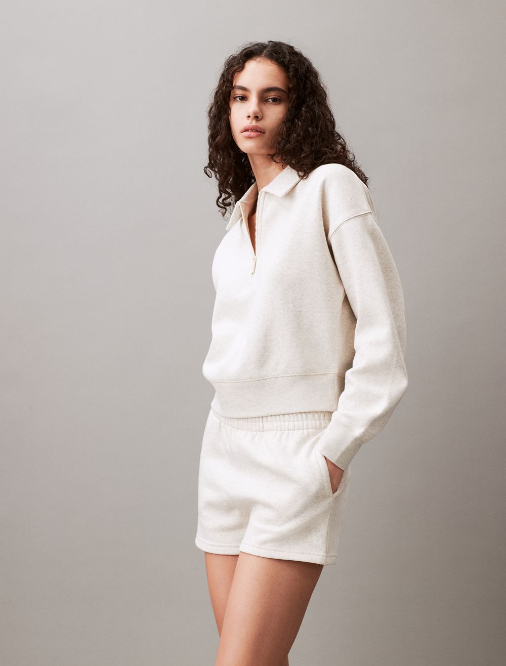 COACH Archive Logo Fleece Quarter Zip Polo Sweatshirt