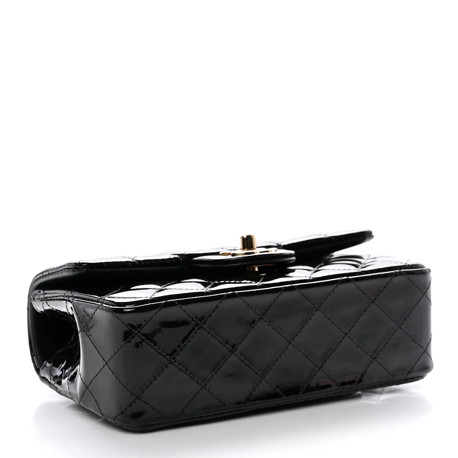 Patent Quilted Mini Top Handle Rectangular Flap Black - Top Club