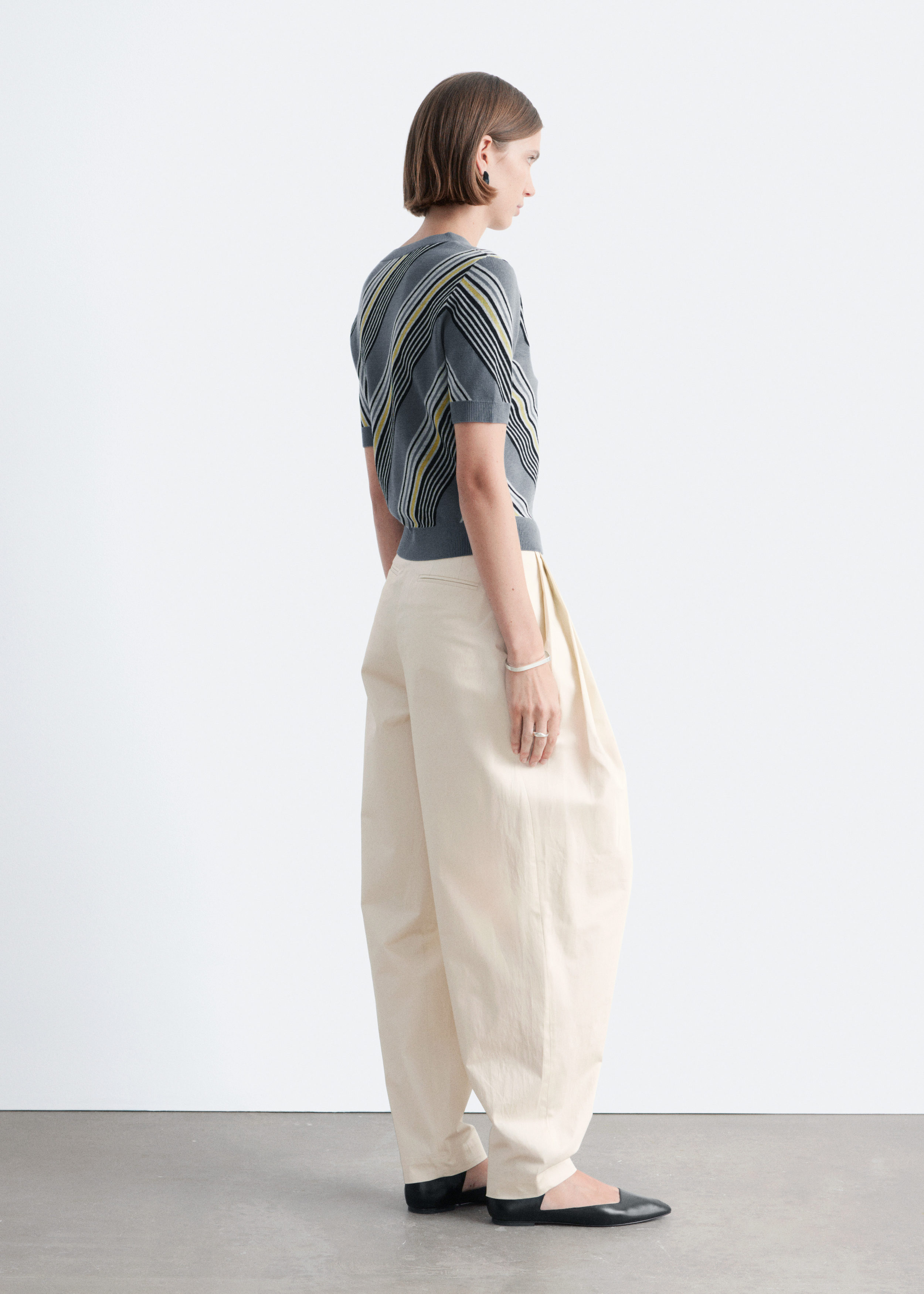 & Other Stories STRIPED V-NECK WOOL T-SHIRT
