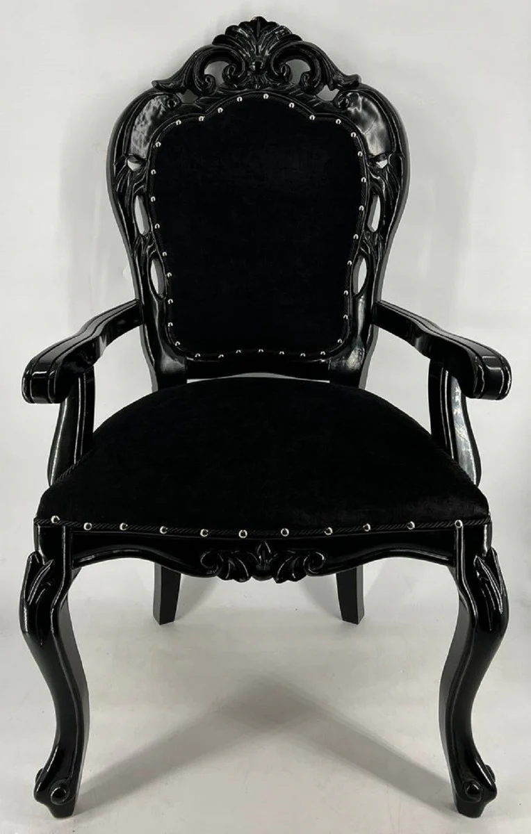 Baroque Velvet Dining Chair with Armrests Black - Baroque Furniture