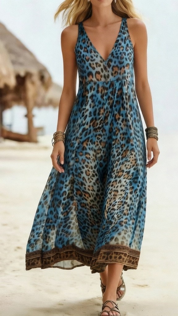 Women's Leopard Print Casual Sleeveless V-Neck Dress - Nordfashionstorm - Women's Clothing, Fashion for You - Nordfashionstorm.com