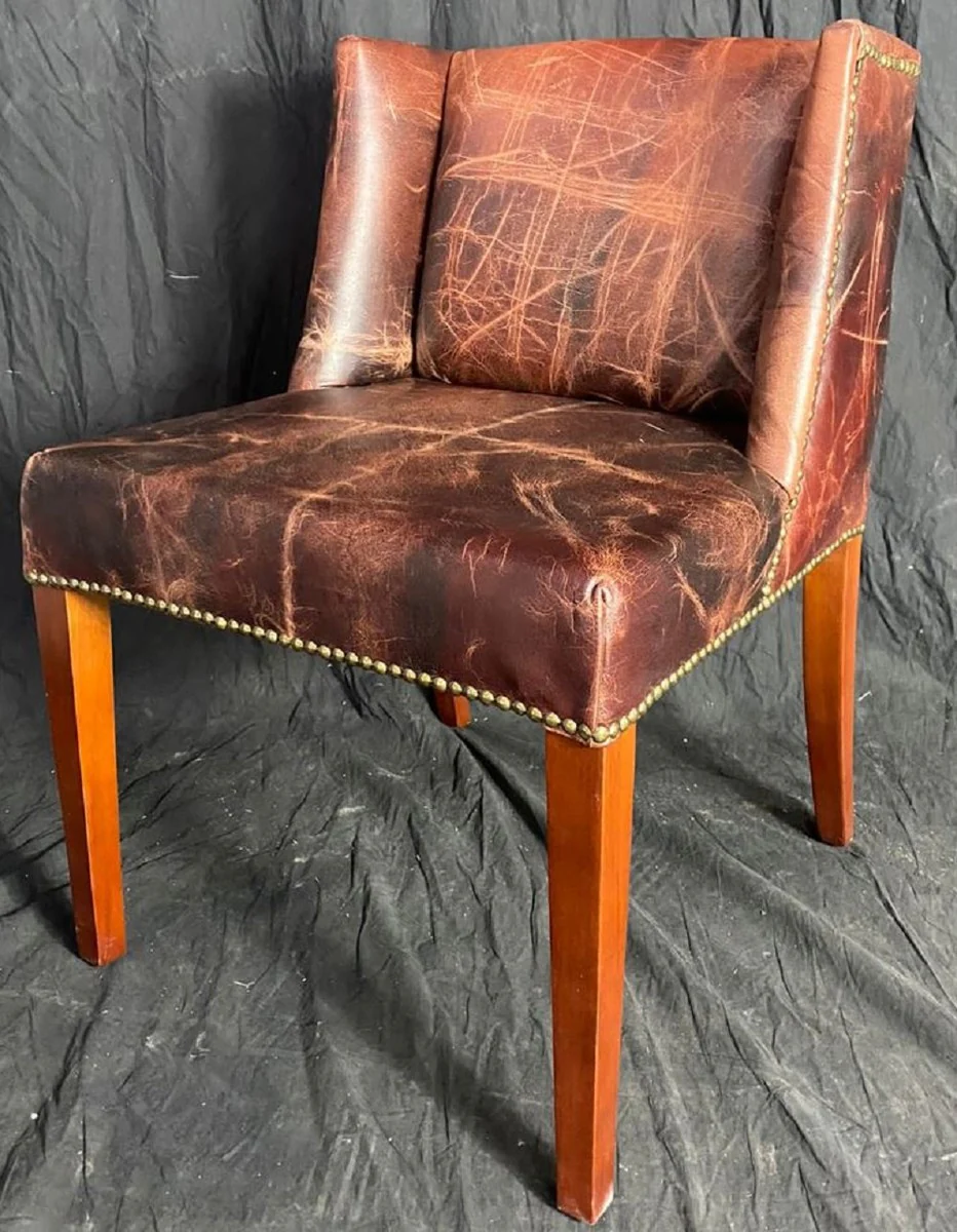 Luxury leather dining room chair set vintage dark brown / brown 56 x 52 x H. 81 cm - genuine leather kitchen chairs set of 6 - dining room furniture - leather furniture - luxury furniture - luxury furnishings