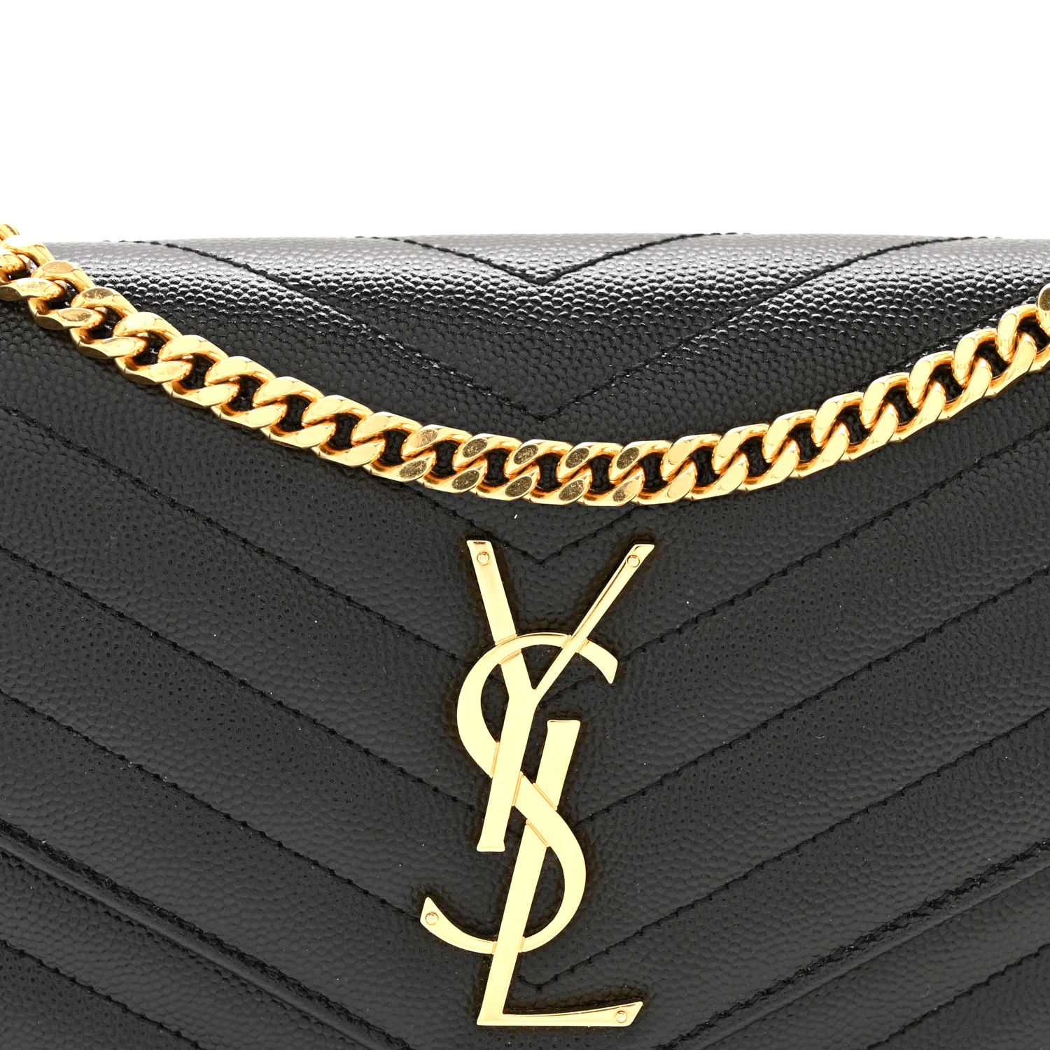 Grain De Poudre Matelasse Chevron Monogram Chain Wallet Black - Top Club