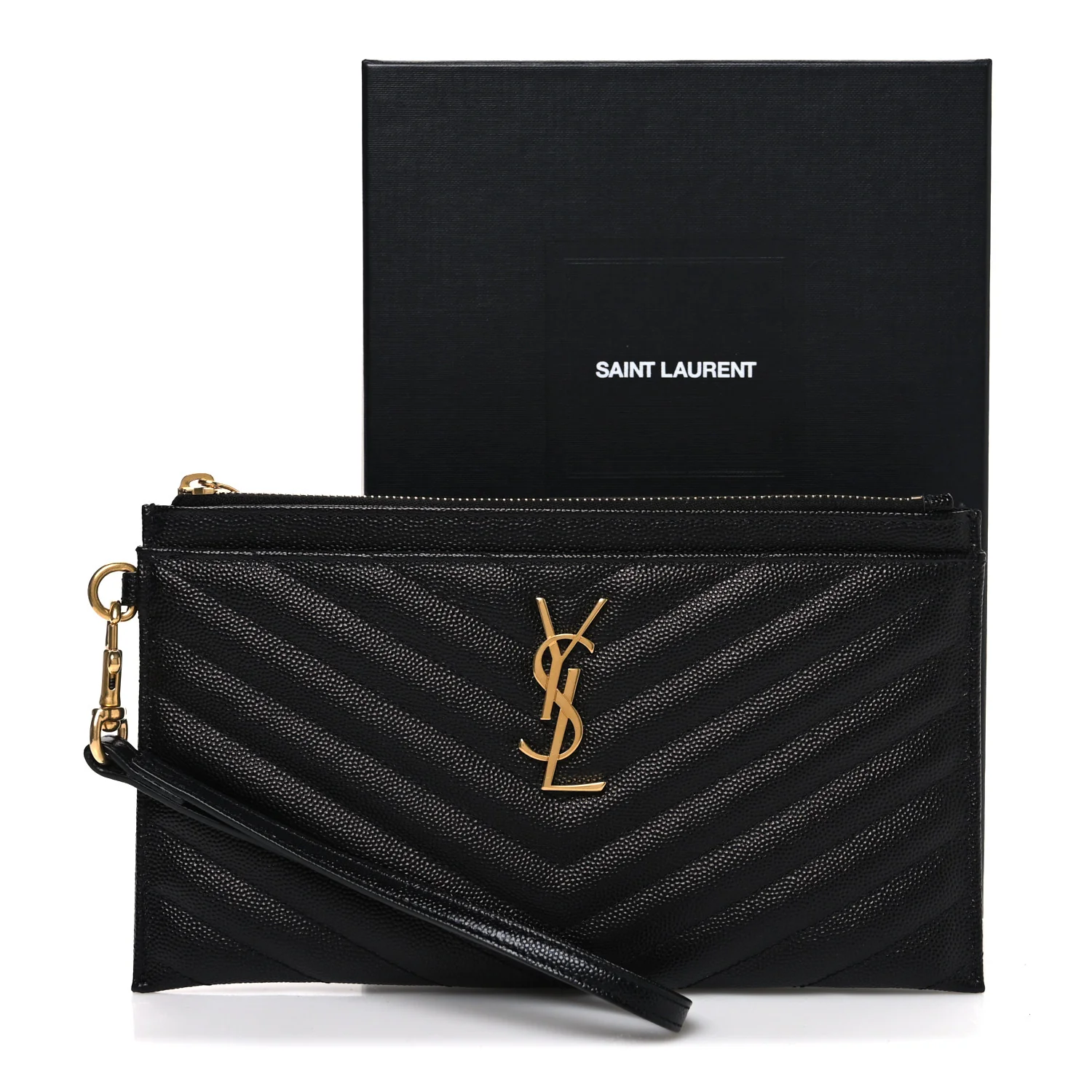 Grain De Poudre Chevron Monogram Large Bill Pouch Black - Top Club