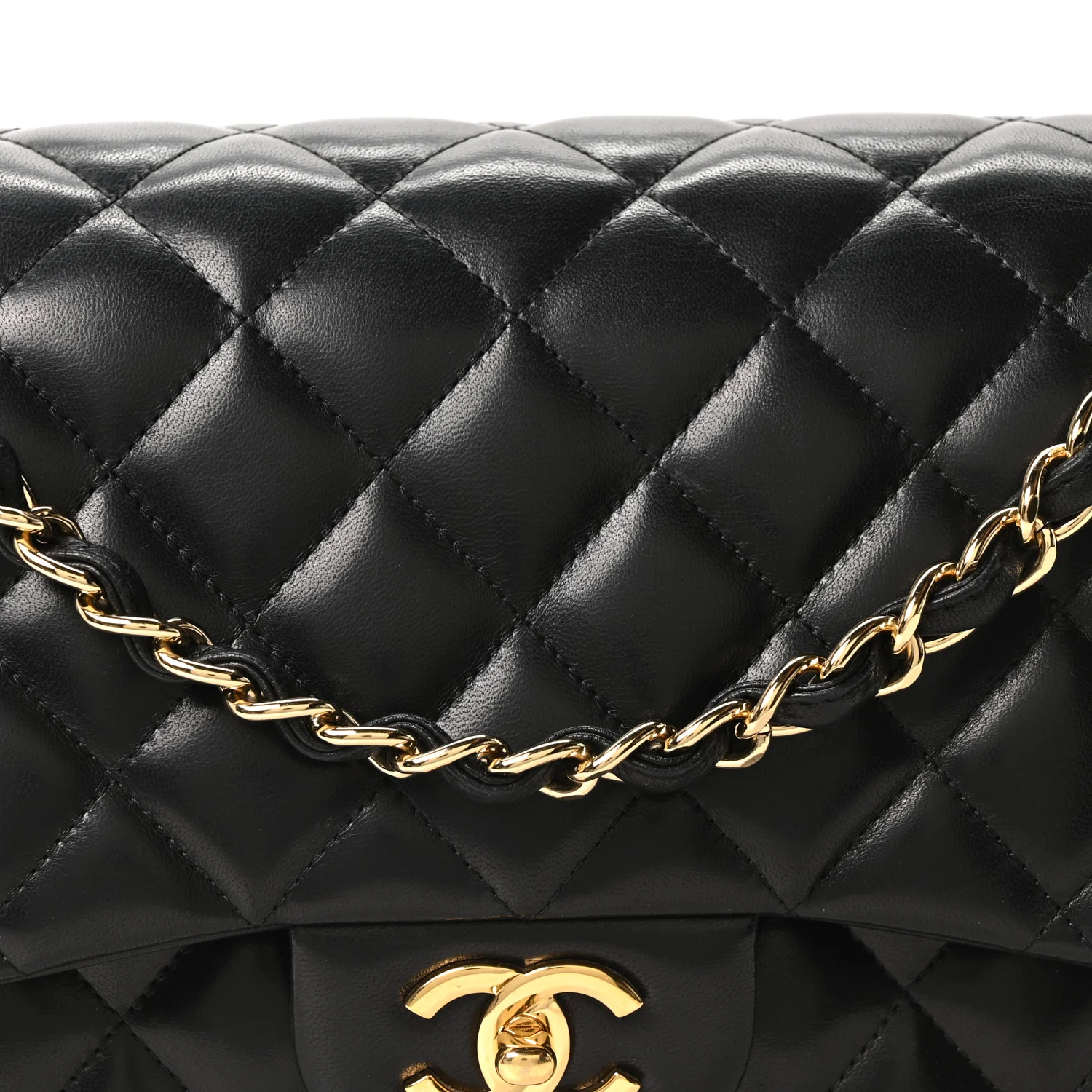 Lambskin Quilted Jumbo Double Flap Black - Top Club