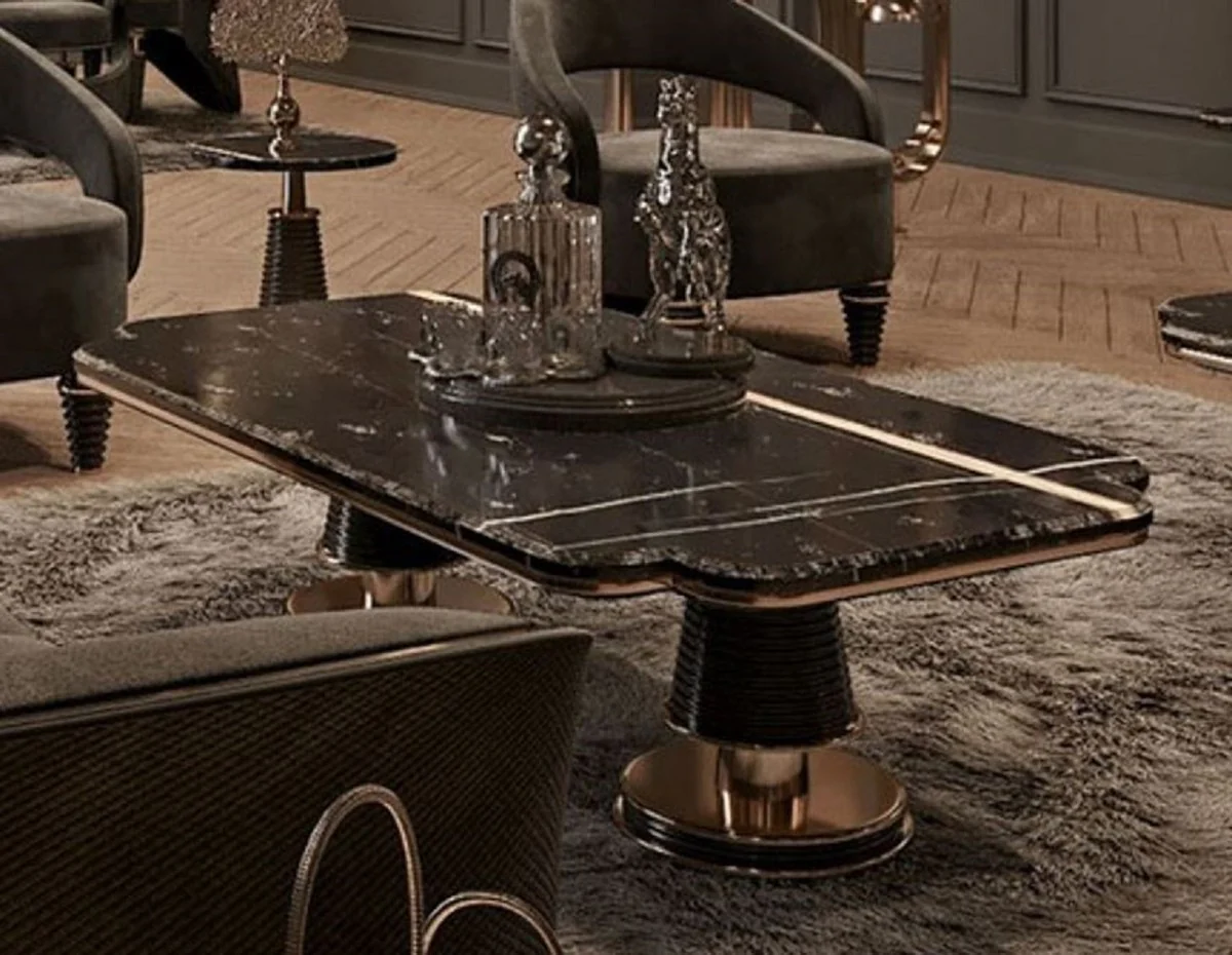 Luxury coffee table black / gold 150 x 80 x H. 42.5 cm - living room table with artificial marble table top - luxury living room furniture - hotel furniture - luxury furnishings - hotel furnishings