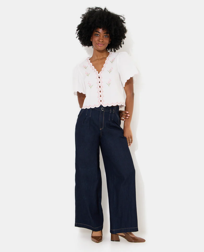 Pimkie Blouse manches courtes avec fleurs points de croix