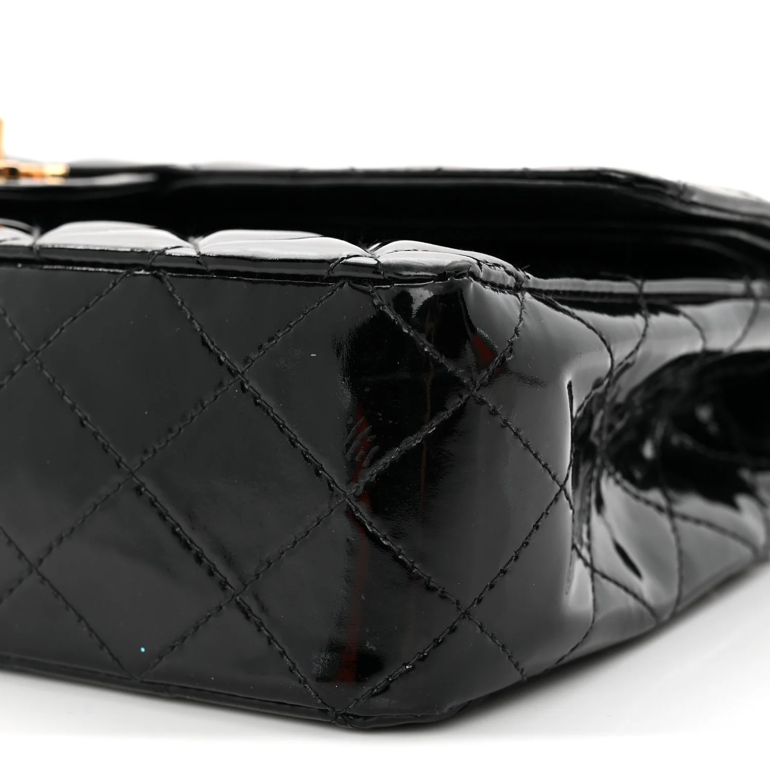 Patent Quilted Medium Double Flap Black - Top Club