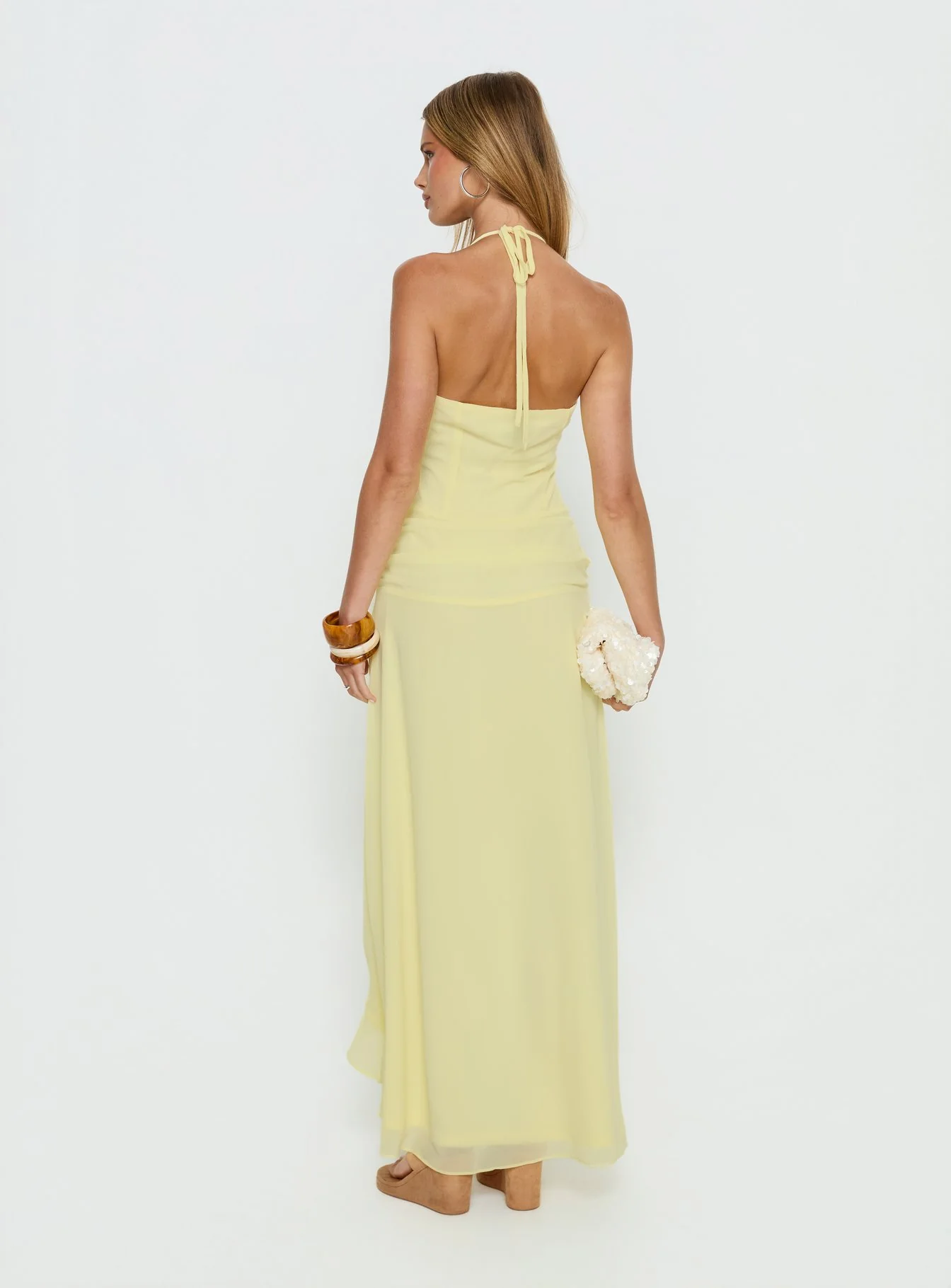 Roxine Asymmetrical Halter Maxi Dress Yellow