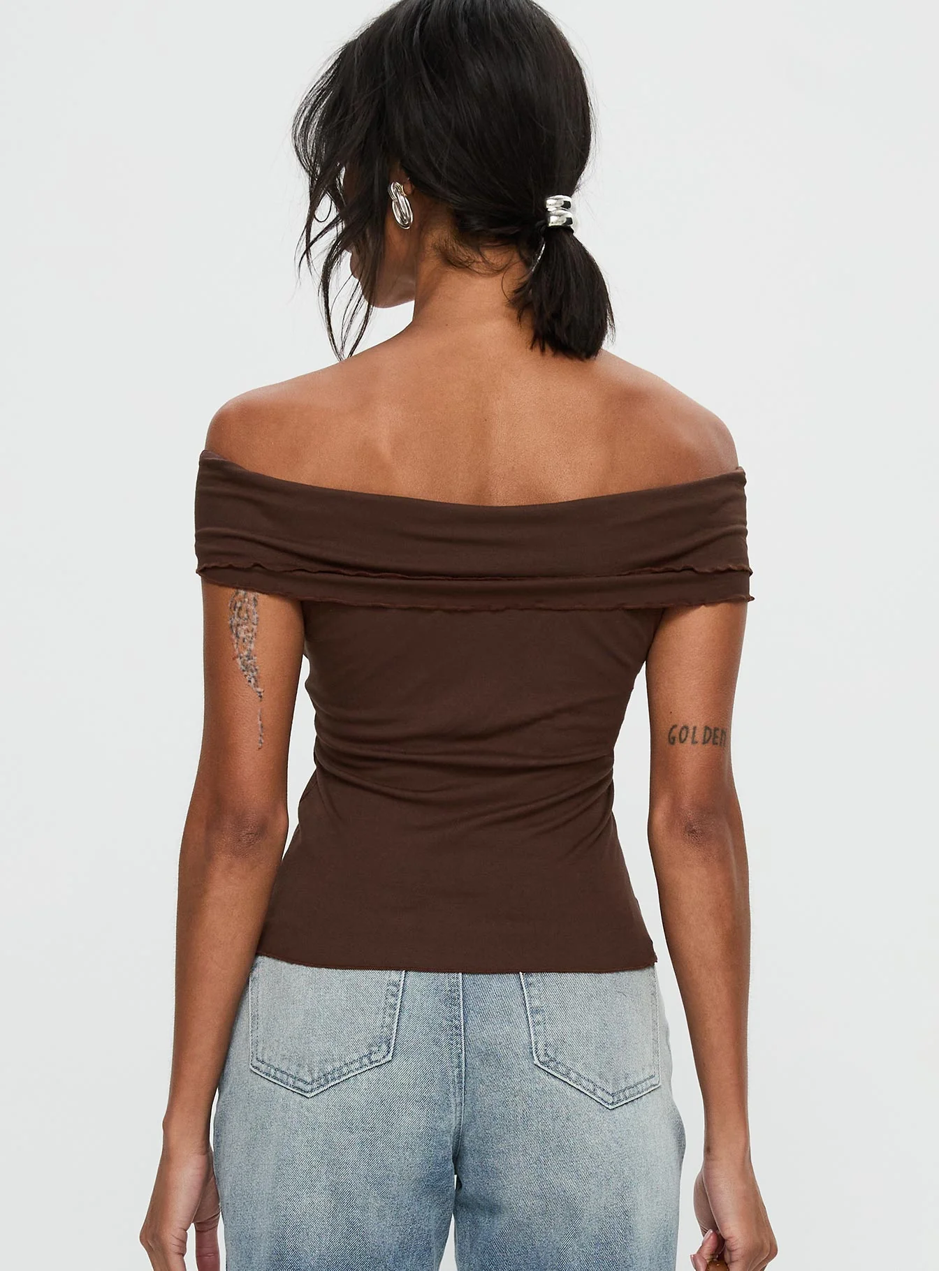 Suspiria Twist Off Shoulder Top Chocolate