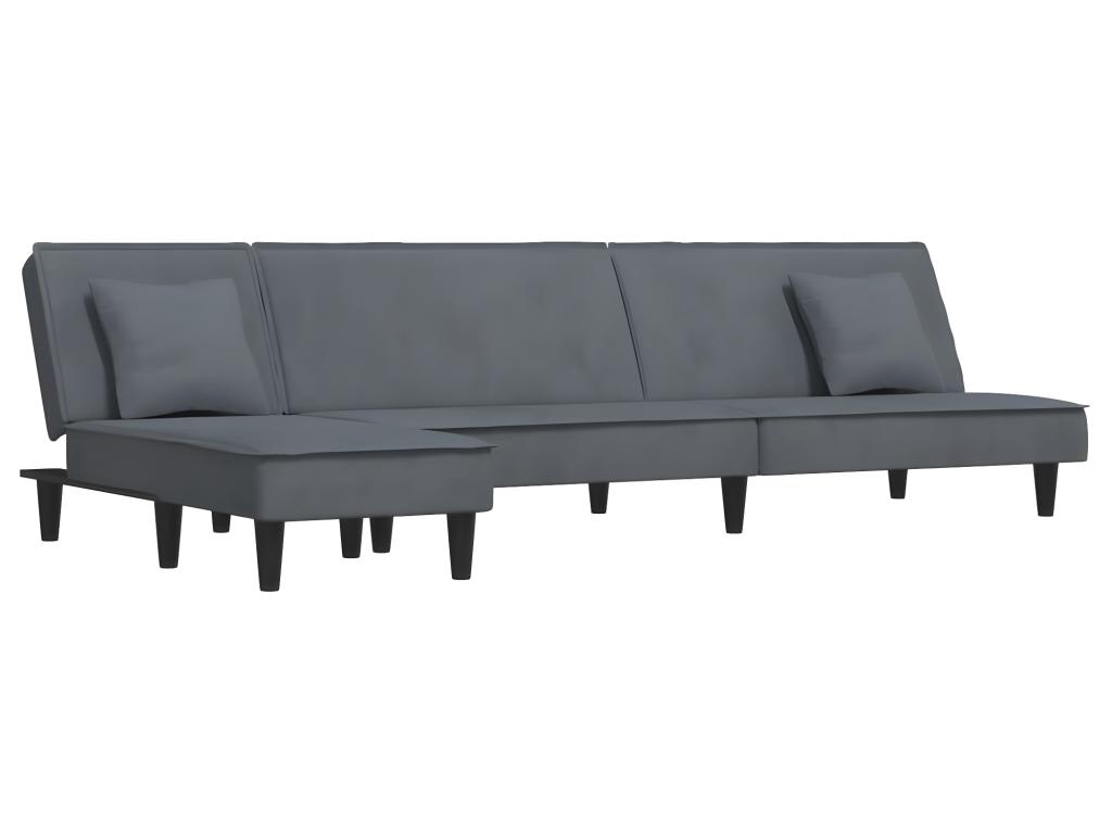 Sofá cama en forma de L terciopelo gris oscuro 255x140x70 cm