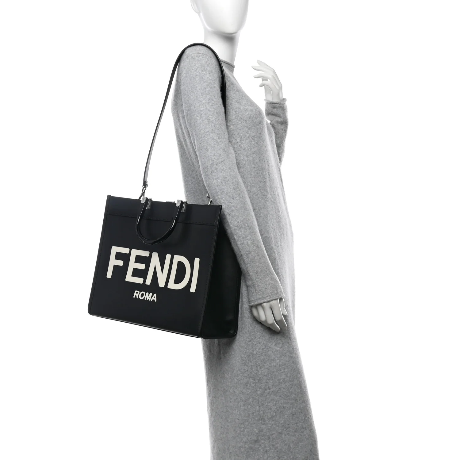 Vitello King Plexiglass Medium Fendi Sunshine Shopper Tote Black White