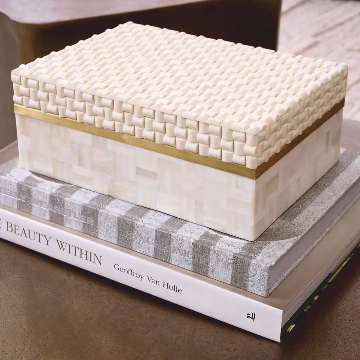 Luxury storage box cream / vintage brass 28.5 cm - luxury accessories