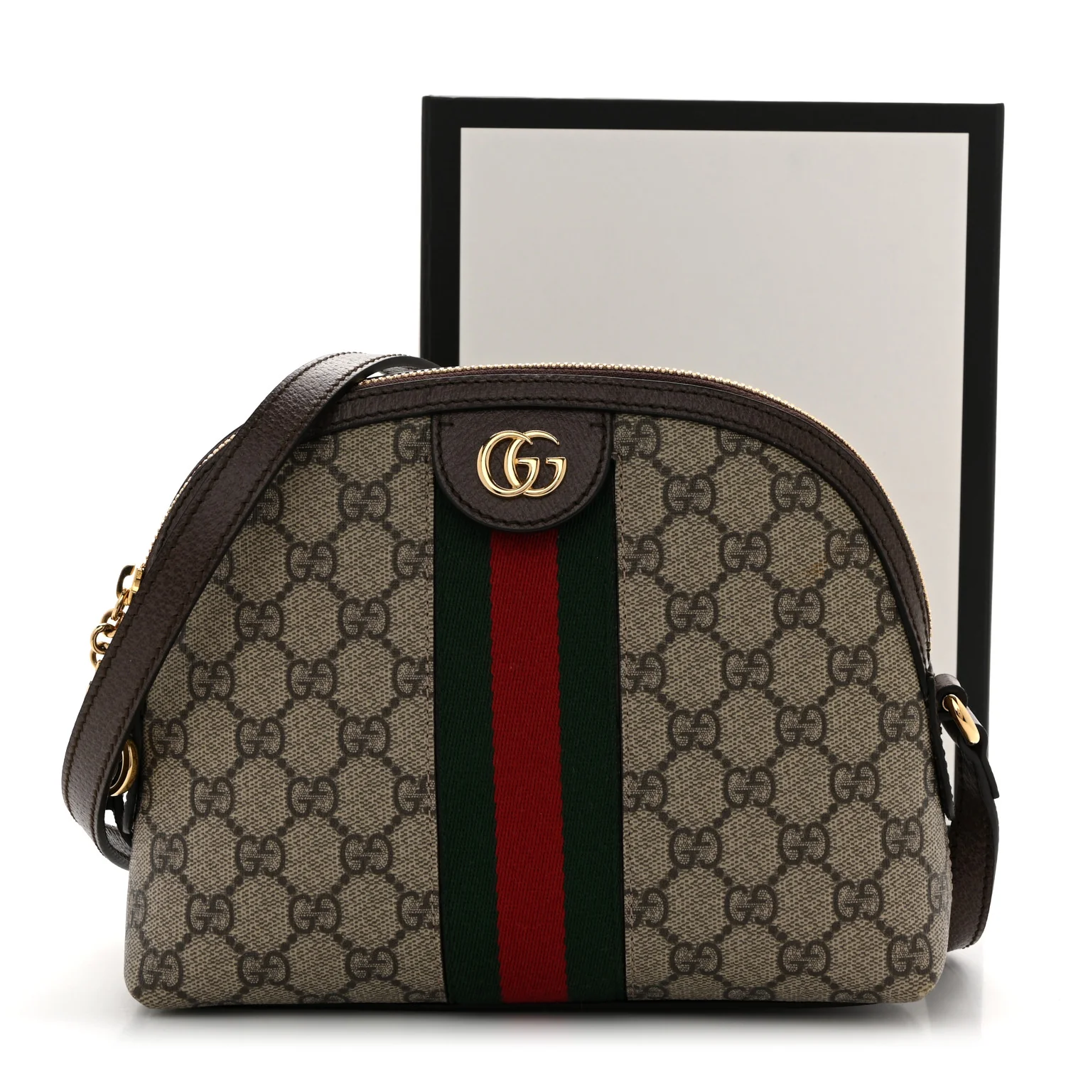 GG Supreme Monogram Textured Dollar Calfskin Web Small Ophidia Dome Shoulder Bag Beige Ebony New Acero - Top Club