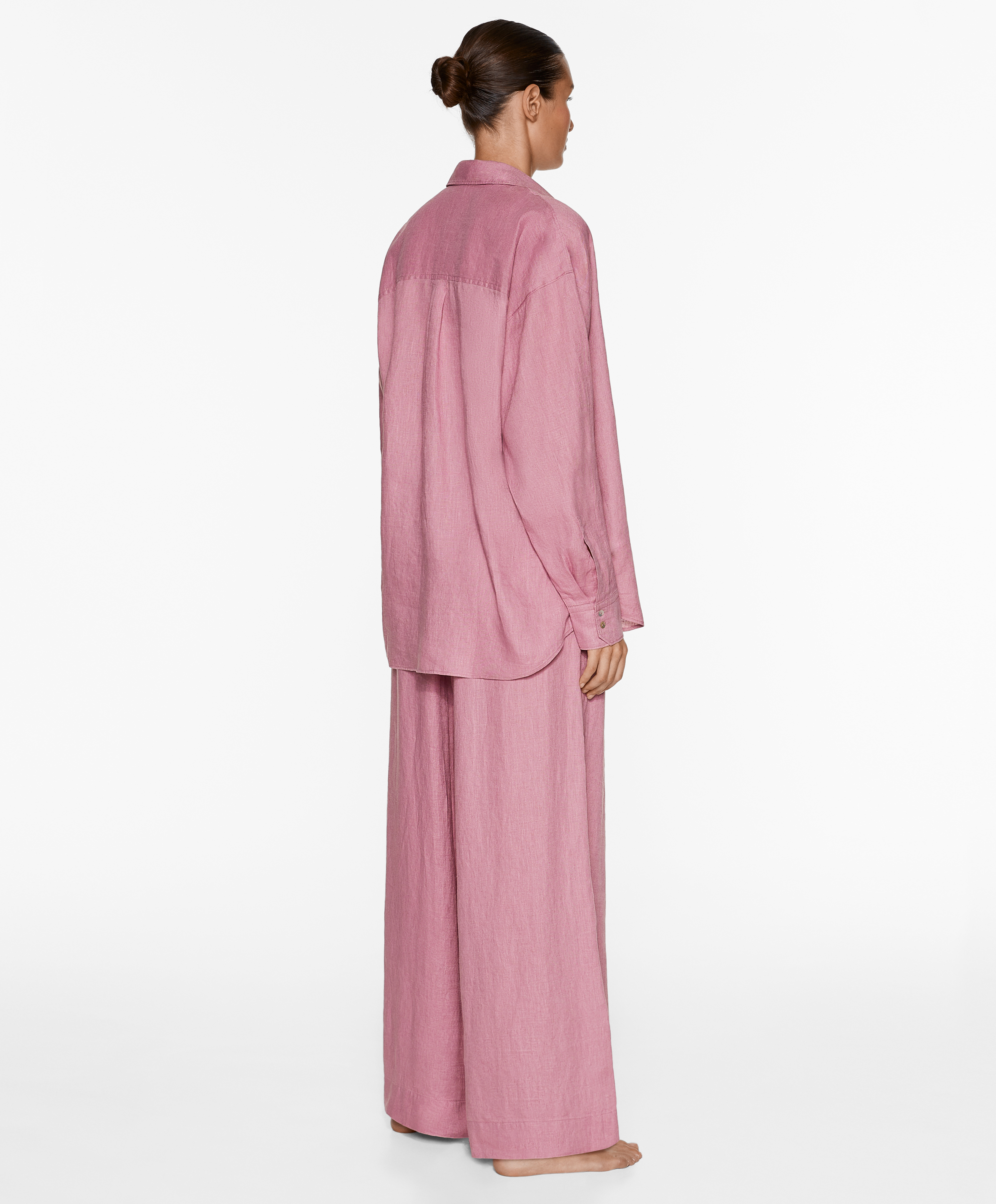 OYSHO 100% linen wide straight-leg trousers