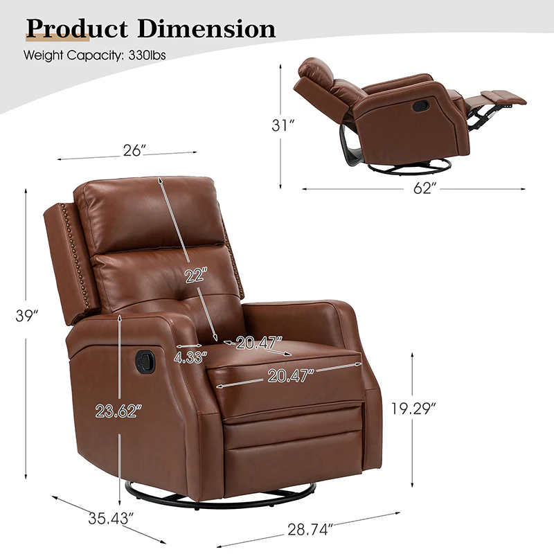 Benito 28.74" Wide Genuine Leather Swivel Rocker Recliner