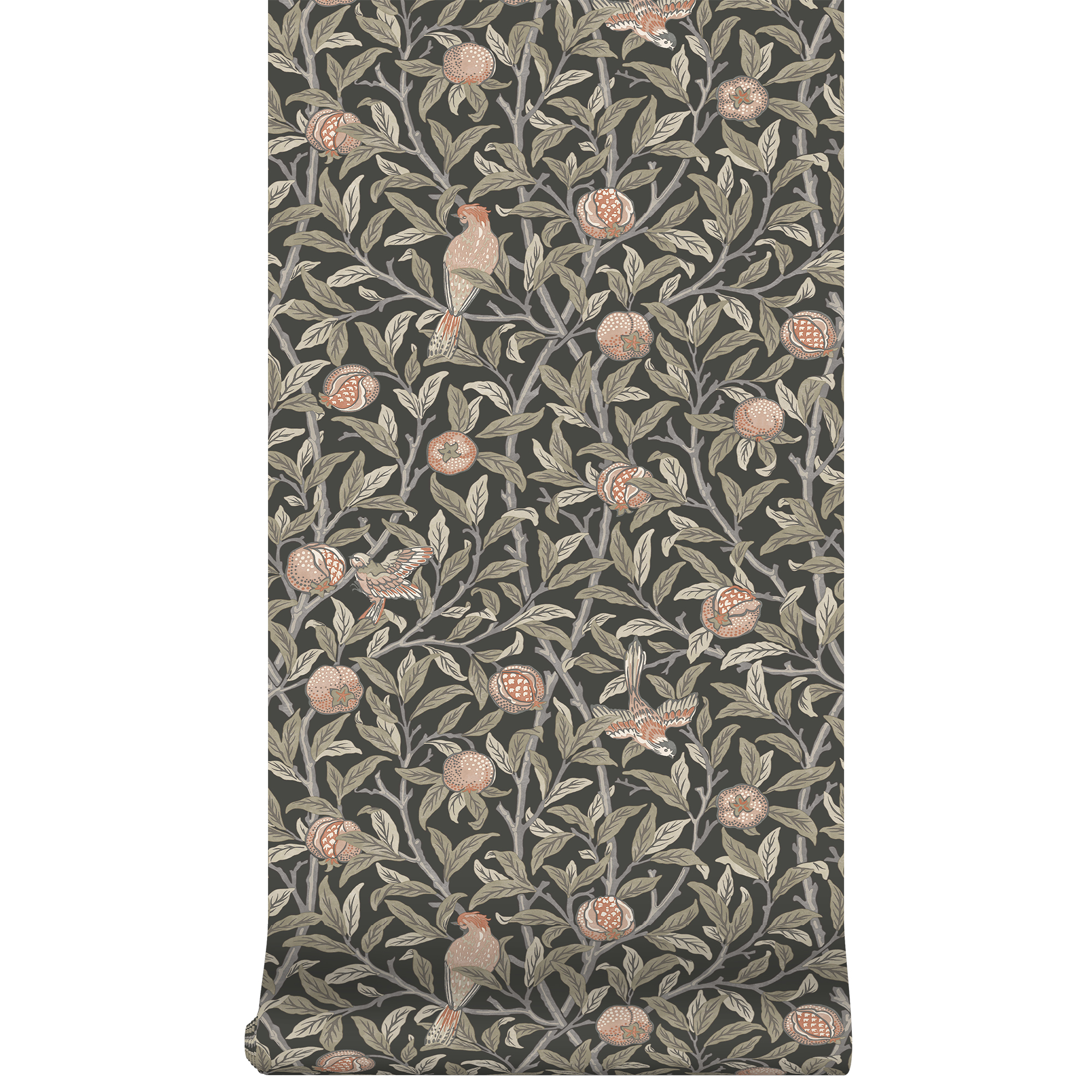 Vliesbehang bird & pomegranate charcoal
