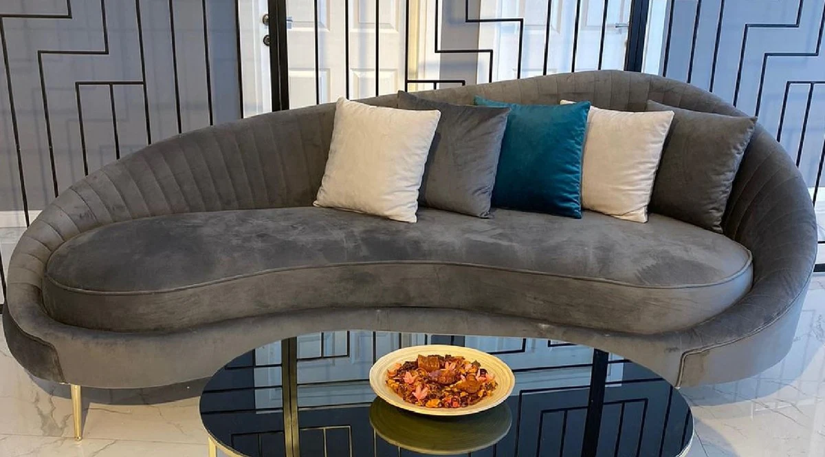 Luxury sofa gray / gold 250 x 70 x H. 80 cm - living room sofa - hotel sofa - living room furniture - hotel furniture - luxury furniture - living room furnishings - luxury furnishings