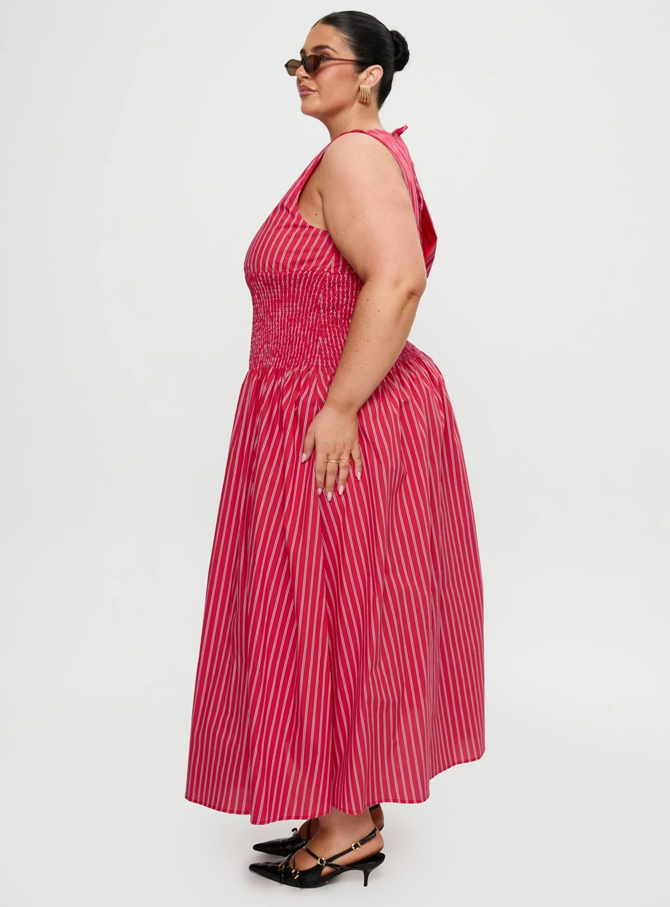 Lilienne Cotton Poplin Maxi Dress Red Stripe Curve