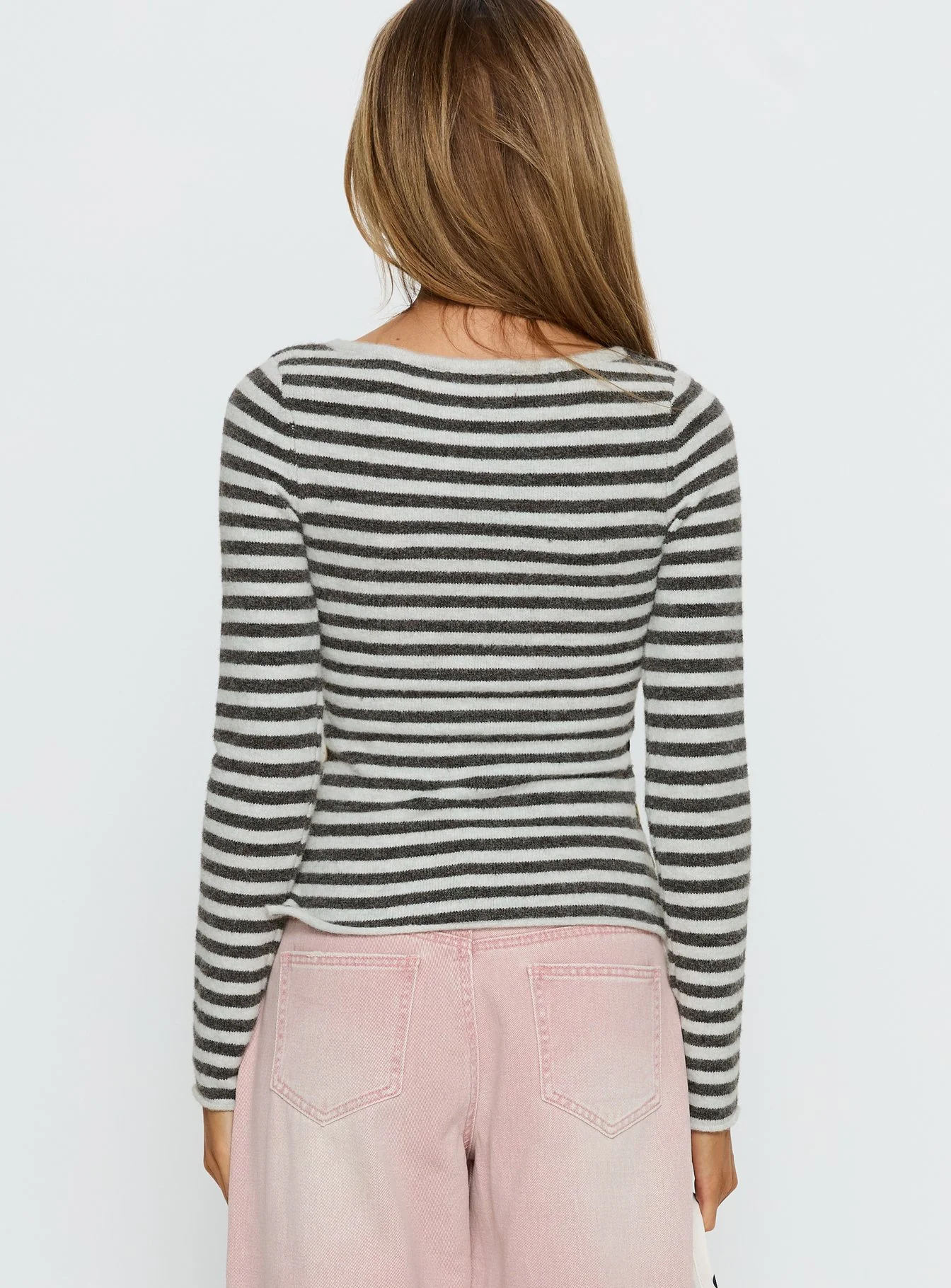 Annalyse Long Sleeve Button Detail Top Stripe