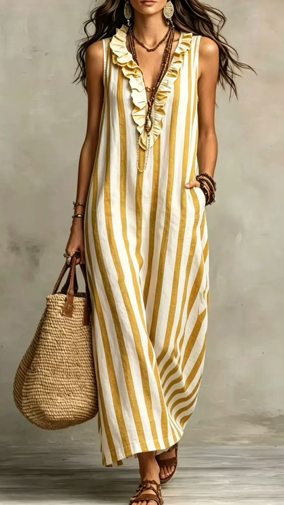 Women's Cotton-Blend Striped Sleeveless Maxi Dress - Nordfashionstorm - Women's Clothing, Fashion for You - Nordfashionstorm.com