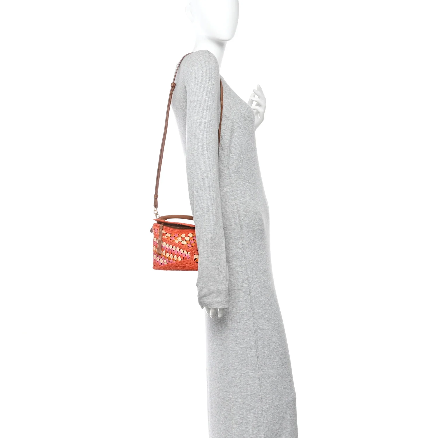 Raffia Crochet Paula's Ibiza Mini Puzzle Edge Bag Bright Orange Pink