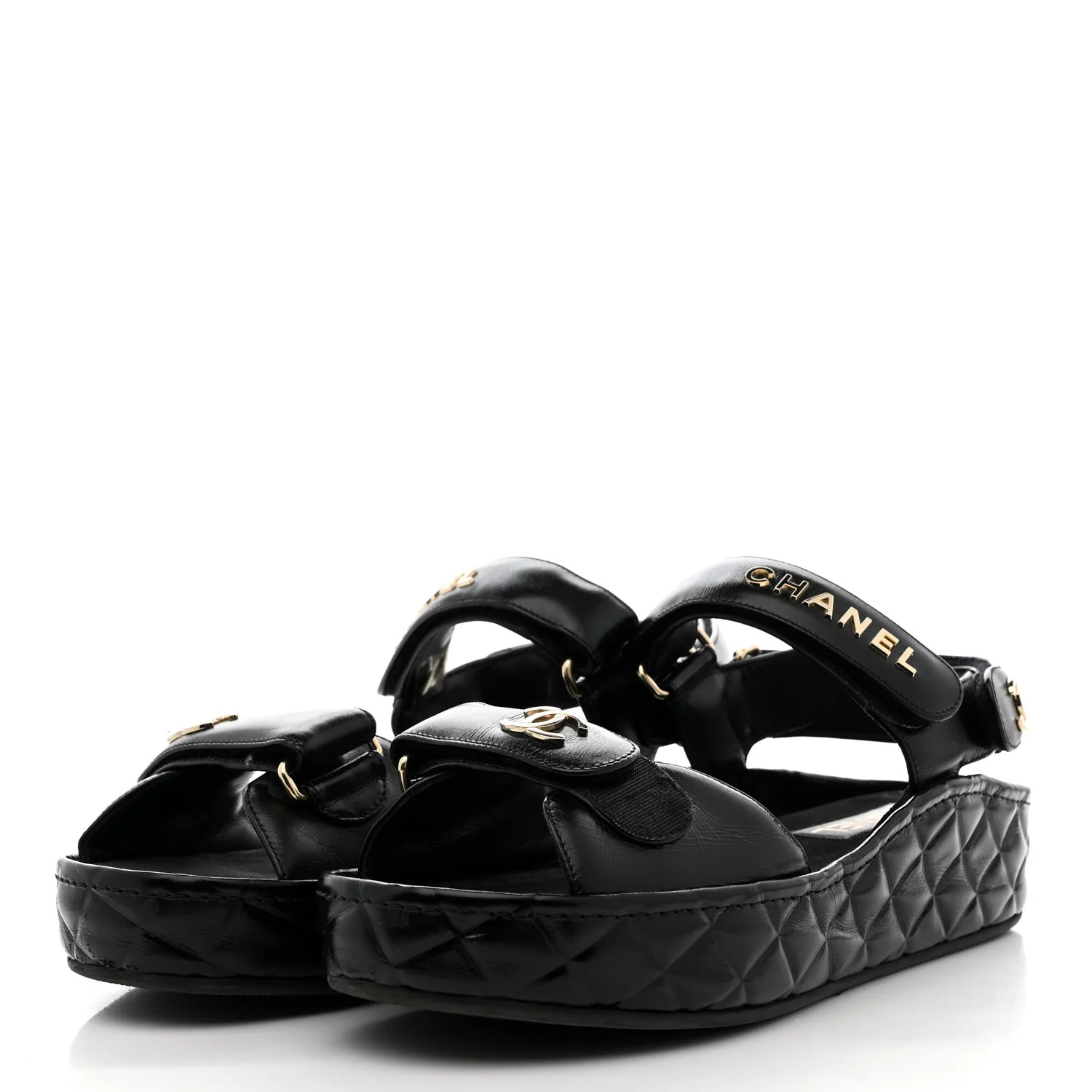 Shiny Calfskin Logo Platform Sandals 39 Black - Top Club