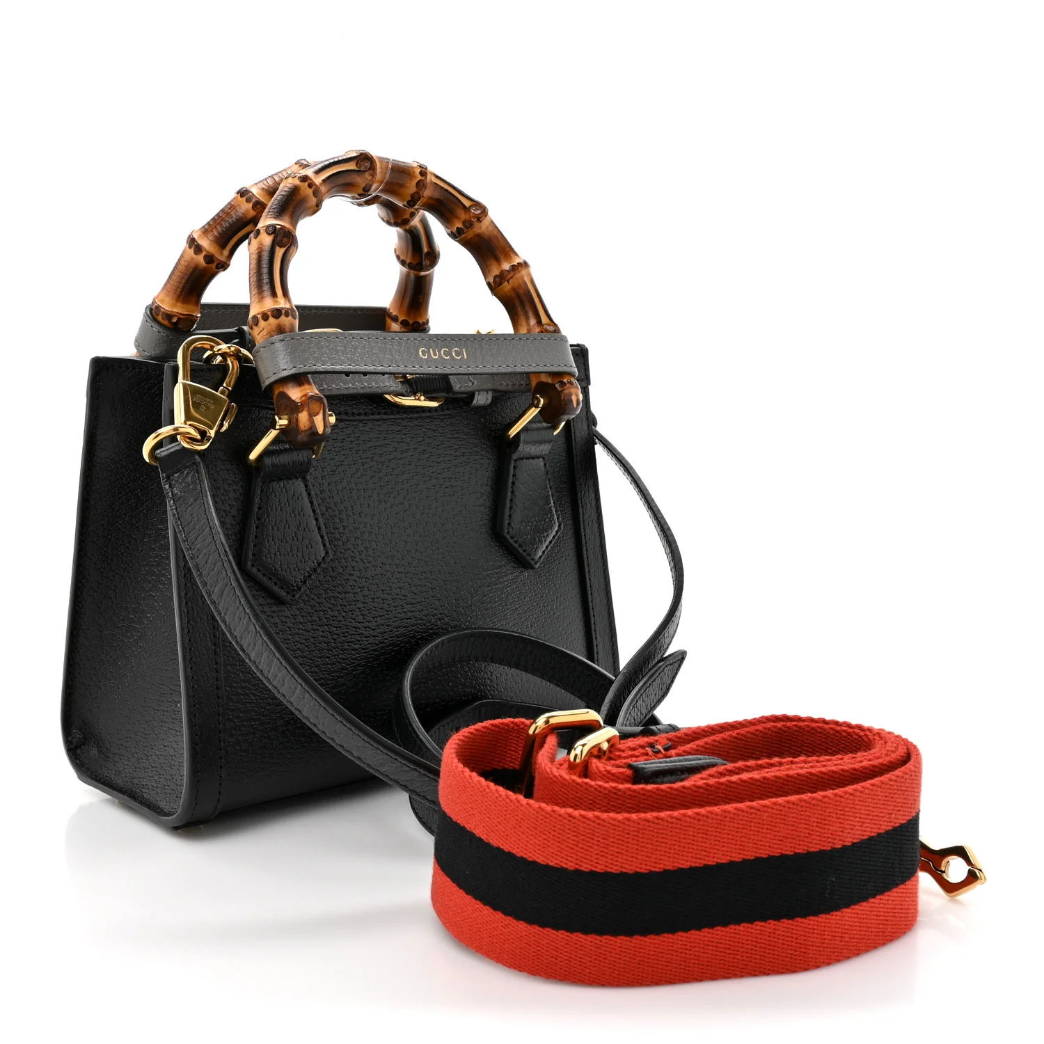 Textured Dollar Calfskin Web Mini Diana Tote Bag Black - Top Club