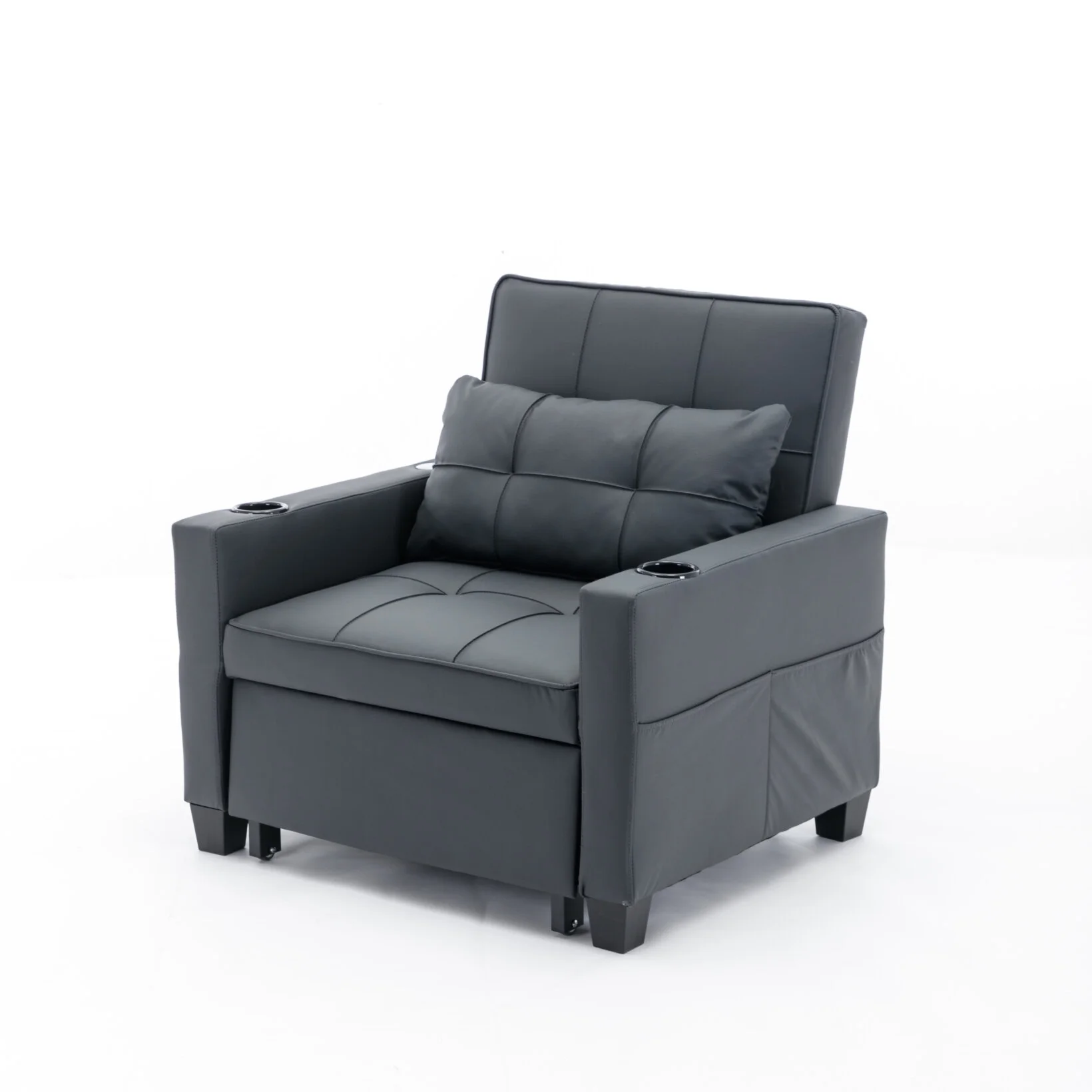 Convertible Futon Sofa Bed, 3 - in - 1 Multi - Functional Sleeper Chair Bed with USB Ports, Adjustable Backrest Recliner, for Living Room Bedroom Small Space, Tech Cloth, Dark Grey