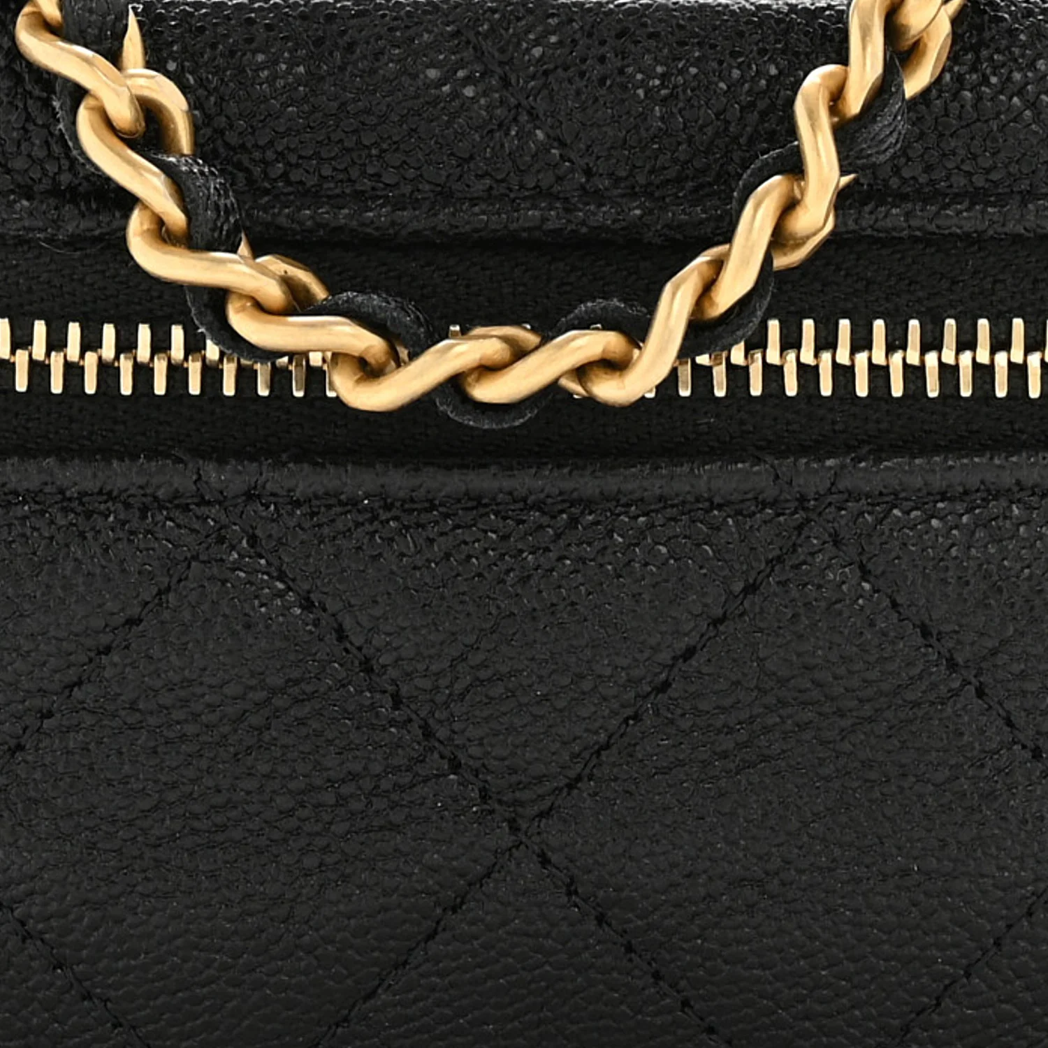Caviar Quilted Mini Top Handle Vanity With Chain Black - Top Club