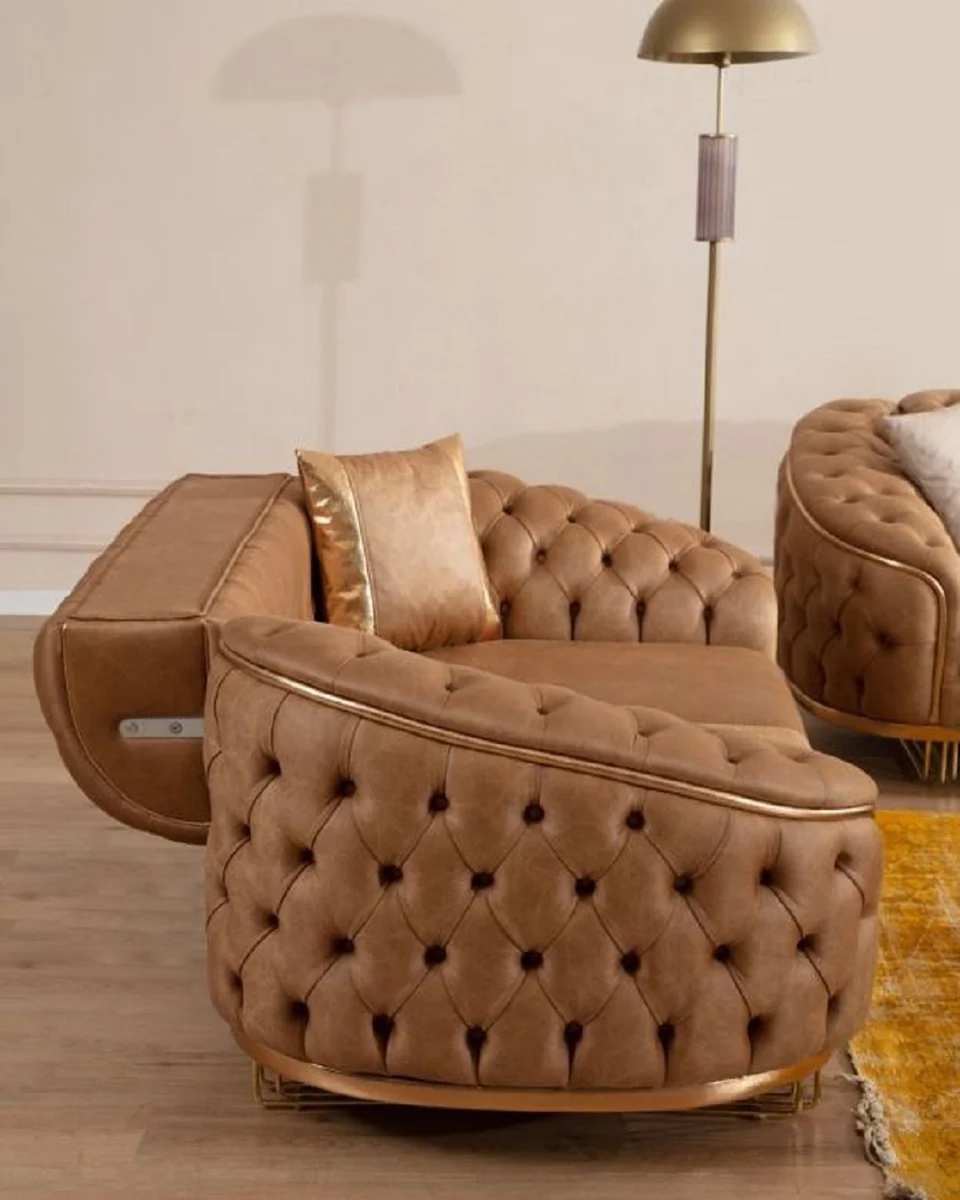 Luxury Chesterfield Living Room Set Vintage Brown / Brass - 2 Luxury Chesterfield Sofas & 2 Luxury Chesterfield Armchairs - Living Room Furniture - Luxury Furniture - Chesterfield Furniture