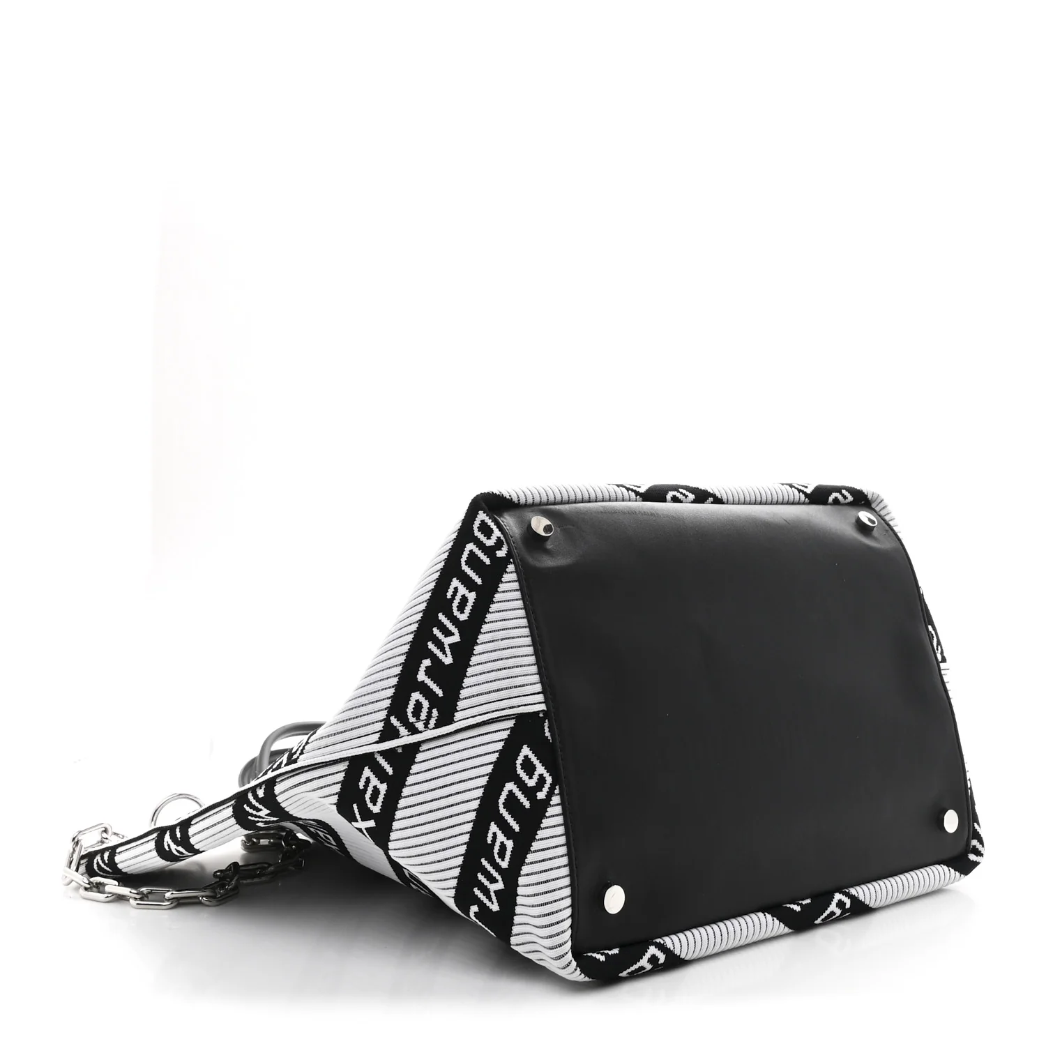 Knit Jacquard Diagonal Logo Roxy Tote White Black - Top Club