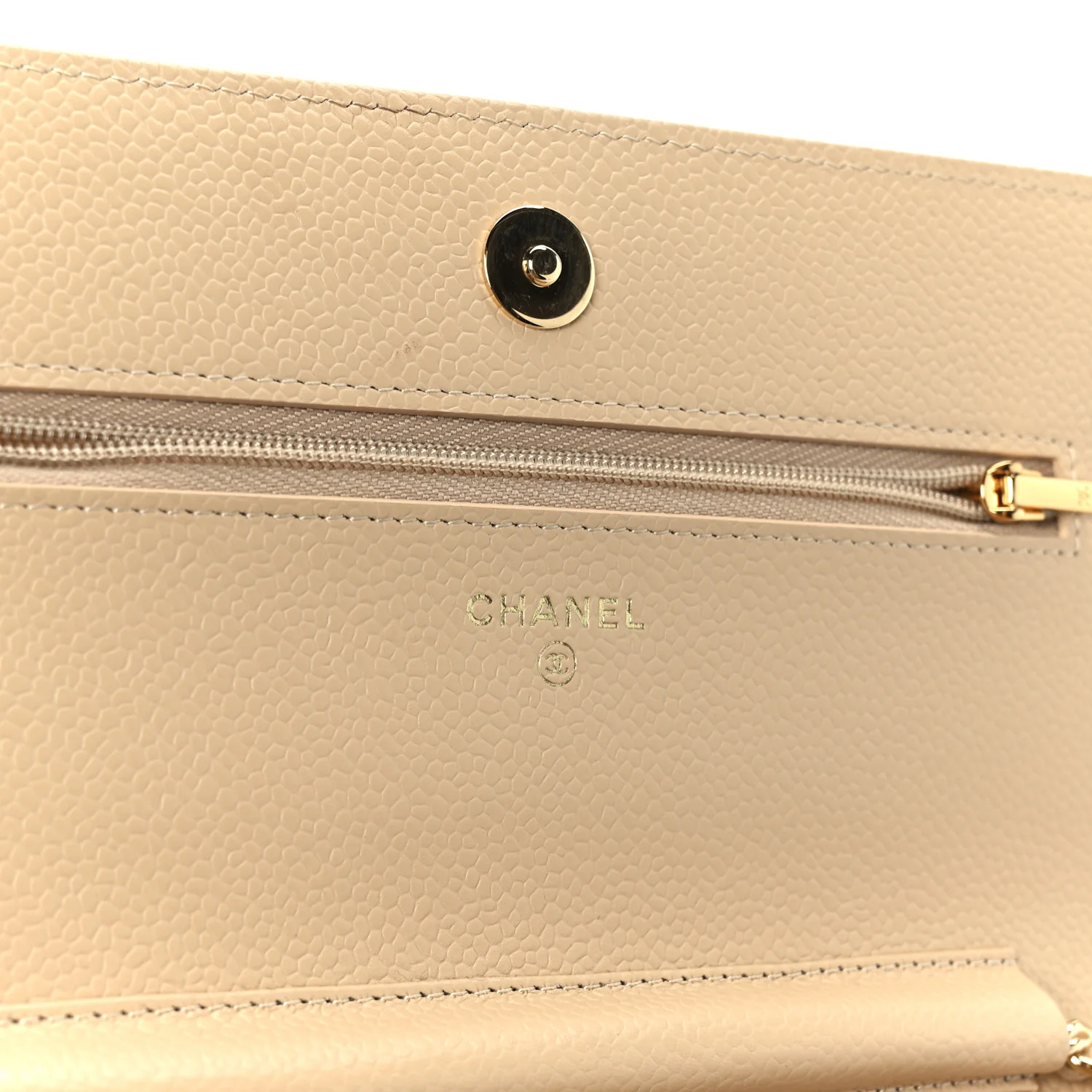 Caviar Quilted Wallet on Chain WOC Beige - Top Club