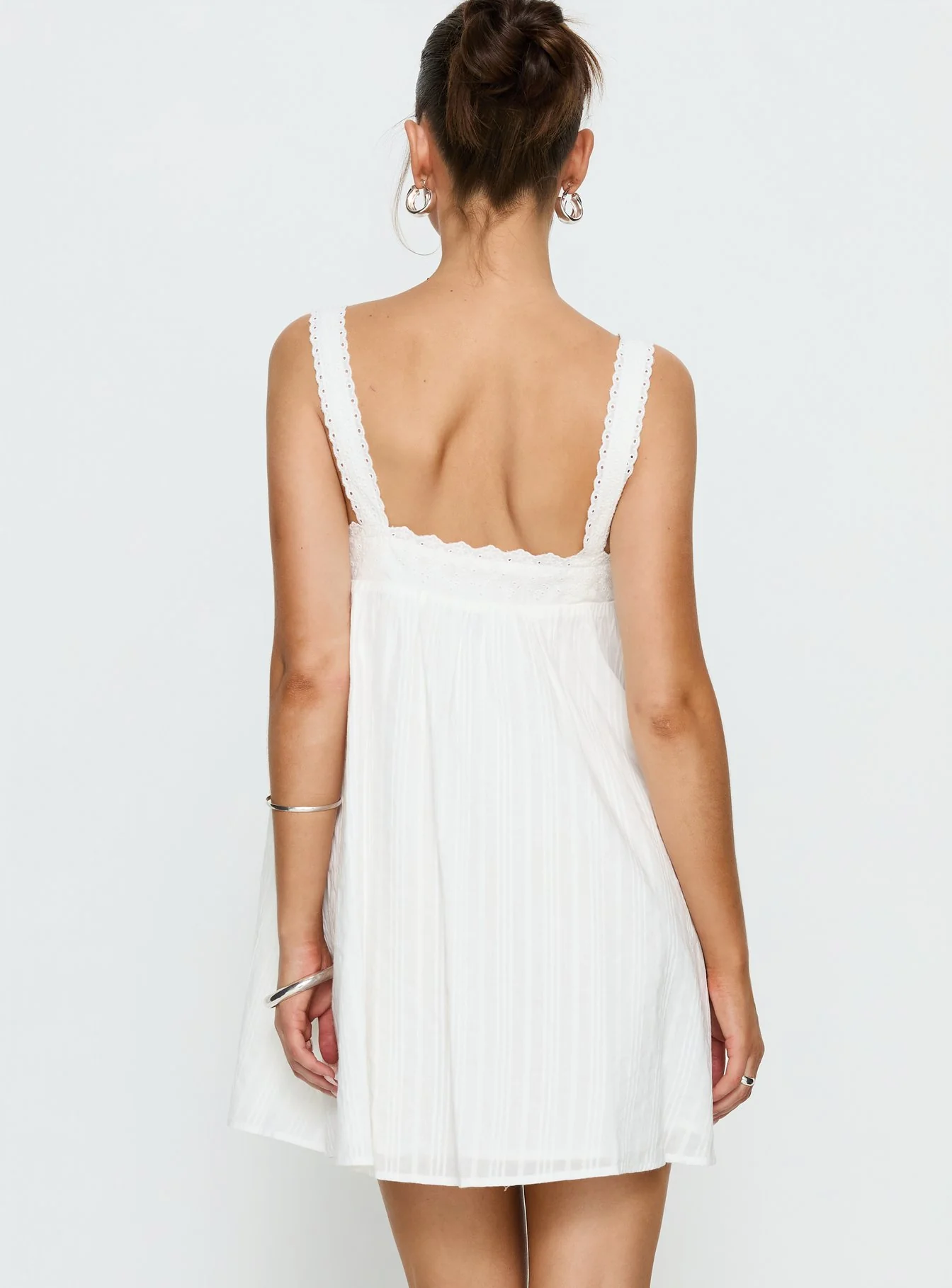 Reason To Stay Lace Trim Floaty Mini Dress White