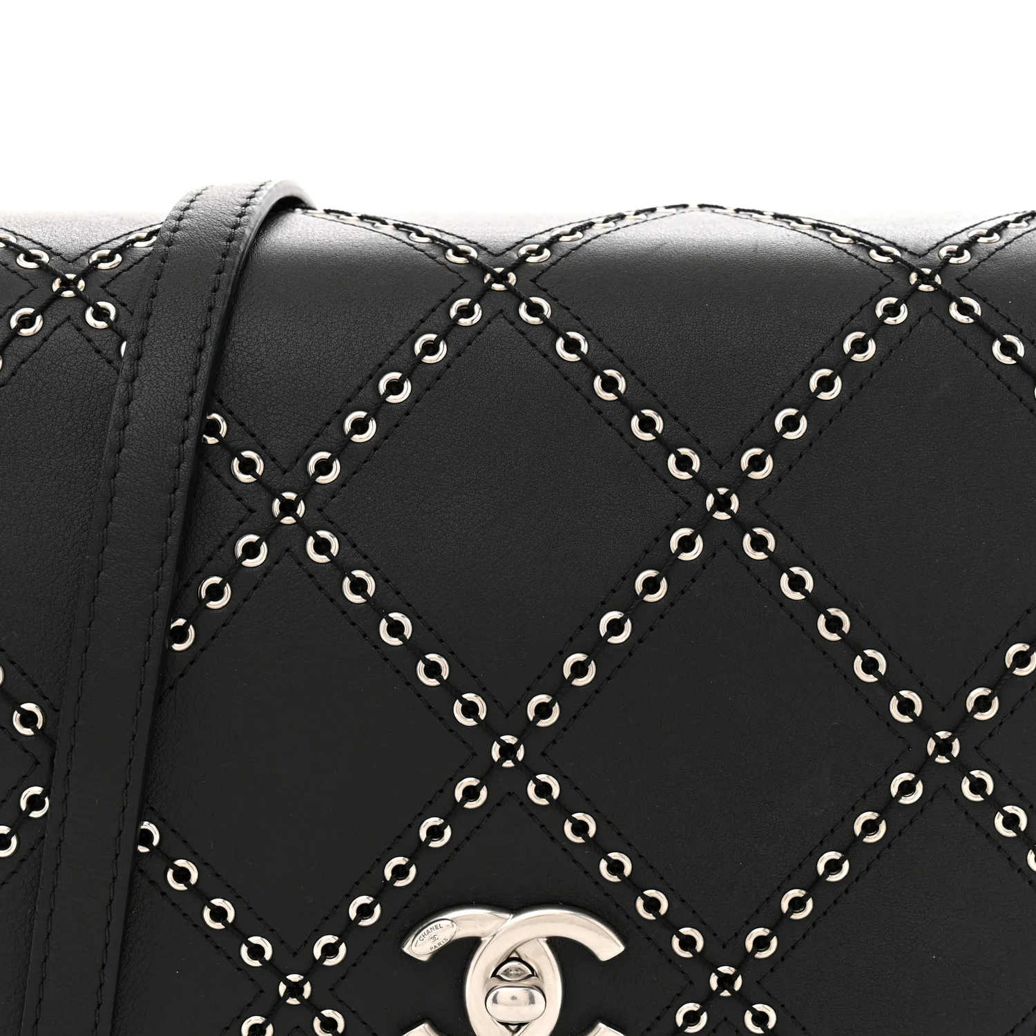 Calfskin Coco Eyelets Small Flap Bag Black - Top Club