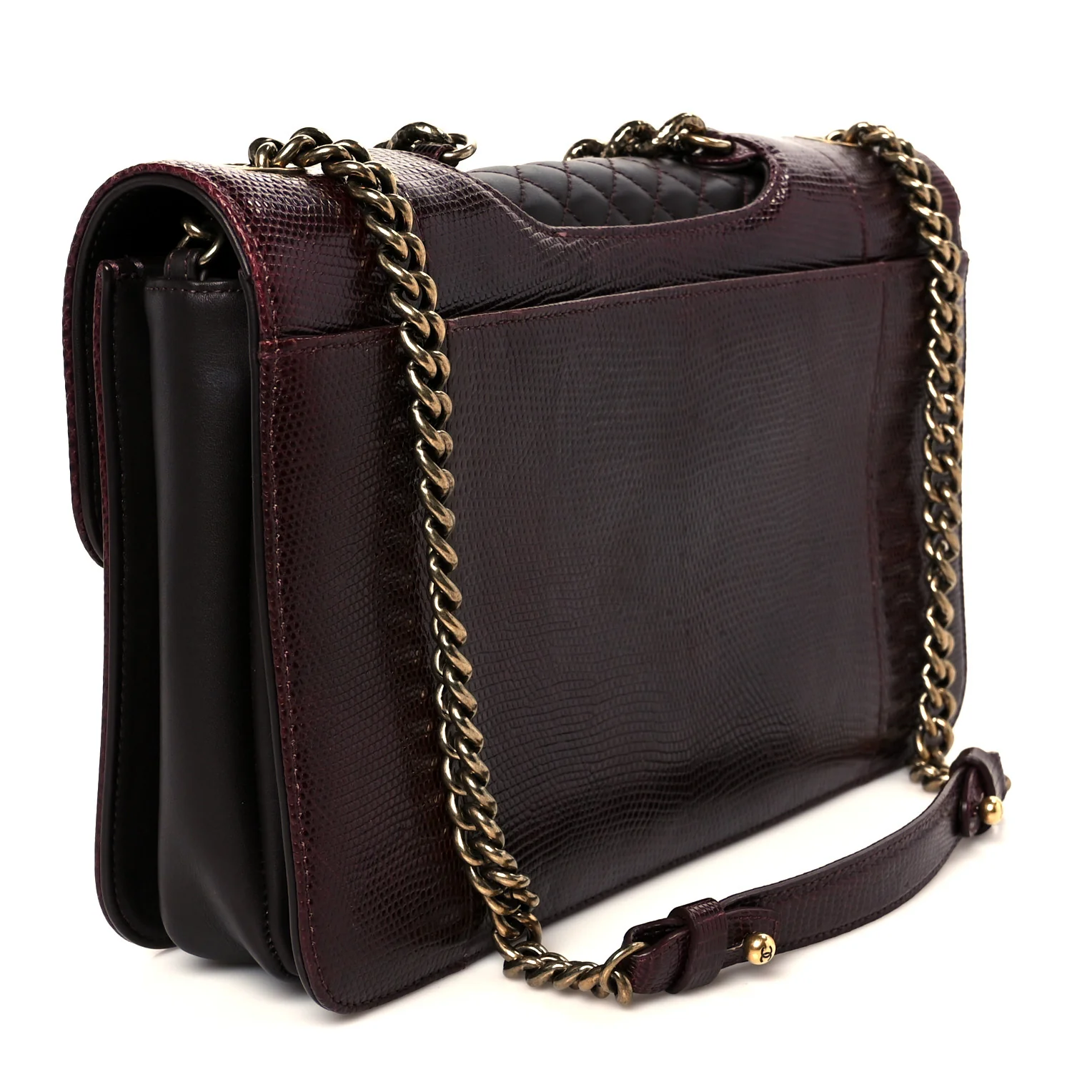 Lizard Lambskin Quilted Large Perfect Edge Flap Burgundy - Top Club