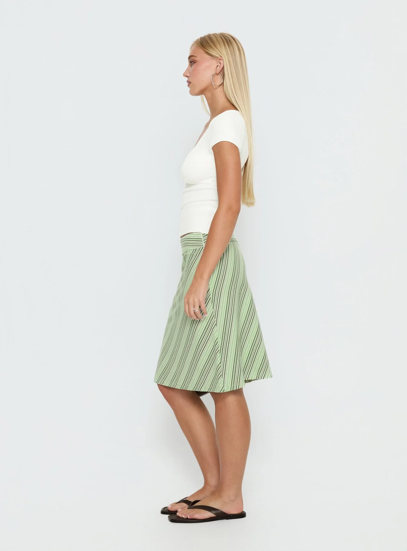 Lemon Twist Midi Skirt Green Stripe