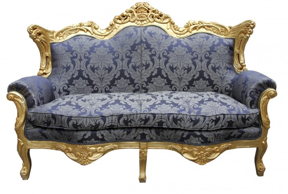 Baroque living room set royal blue pattern/gold - 3 seater sofa + 2 seater sofa + 1 armchair