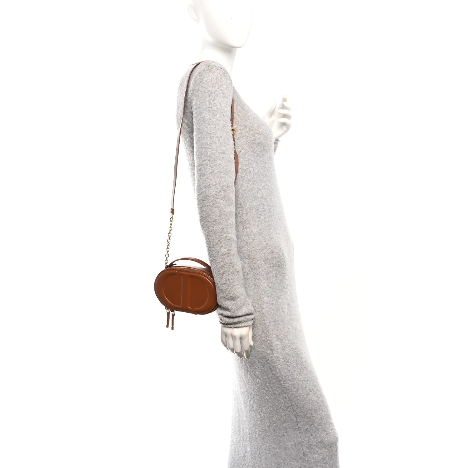 Calfskin CD Signature Oval Crossbody Camera Bag Brown