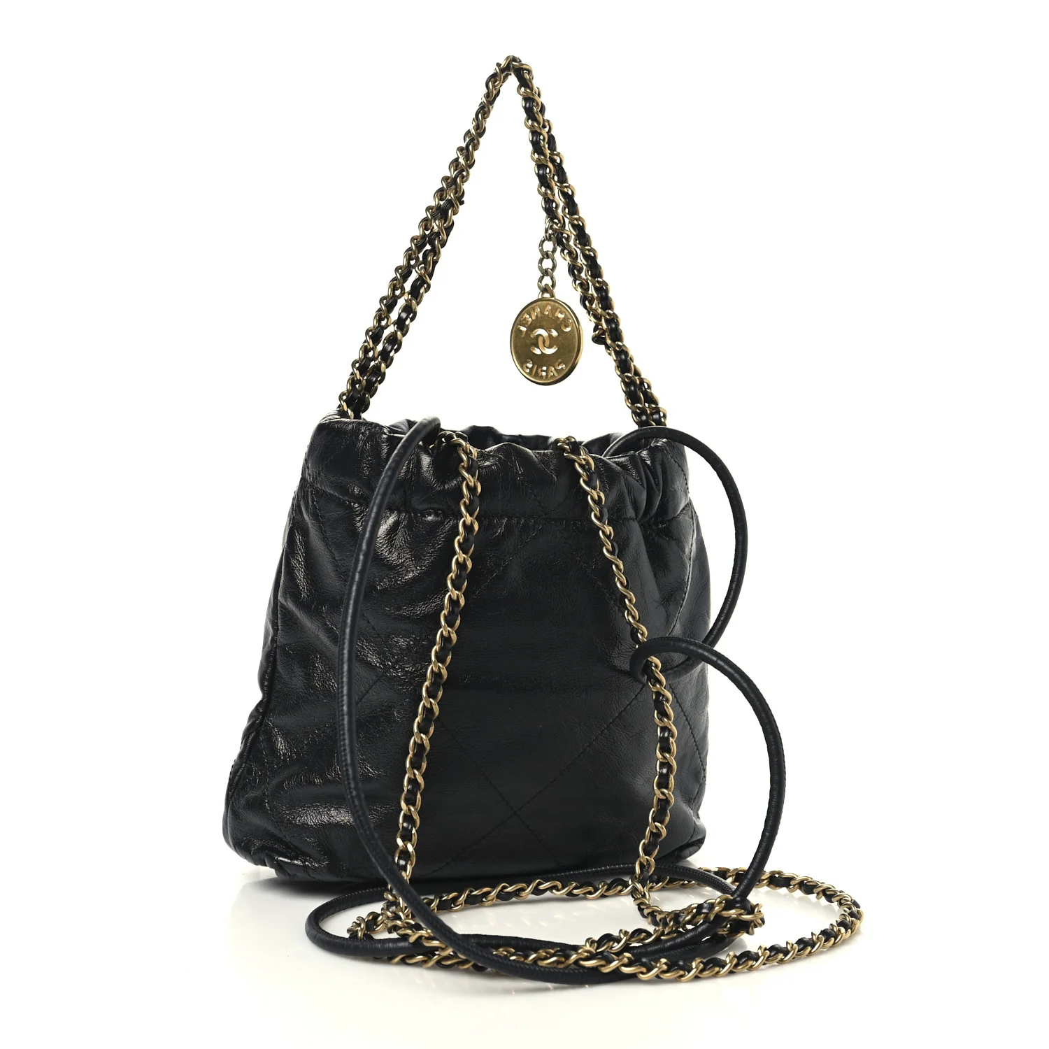 Shiny Calfskin Quilted Mini Chanel 22 Black - Top Club