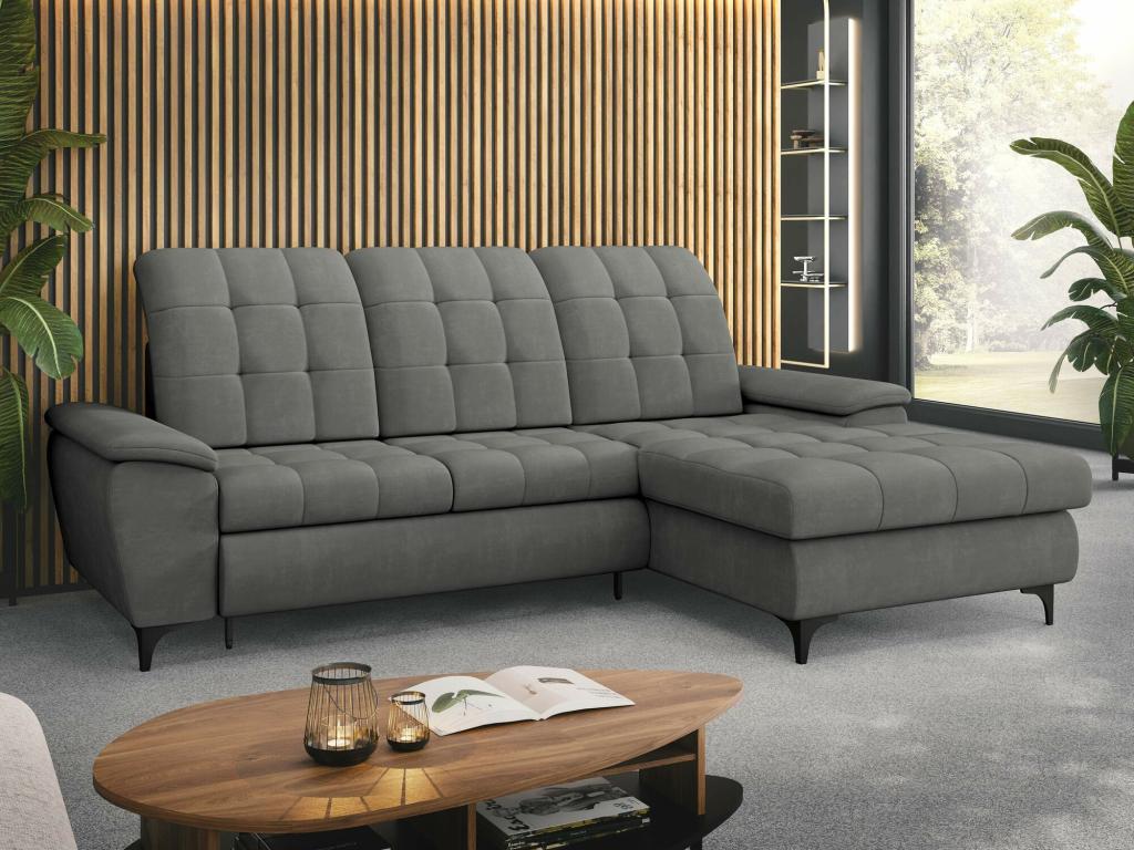 Sofá rinconero Sanford 103, Gris, Función de descanso, Caja de ropa de cama, 260x182cm