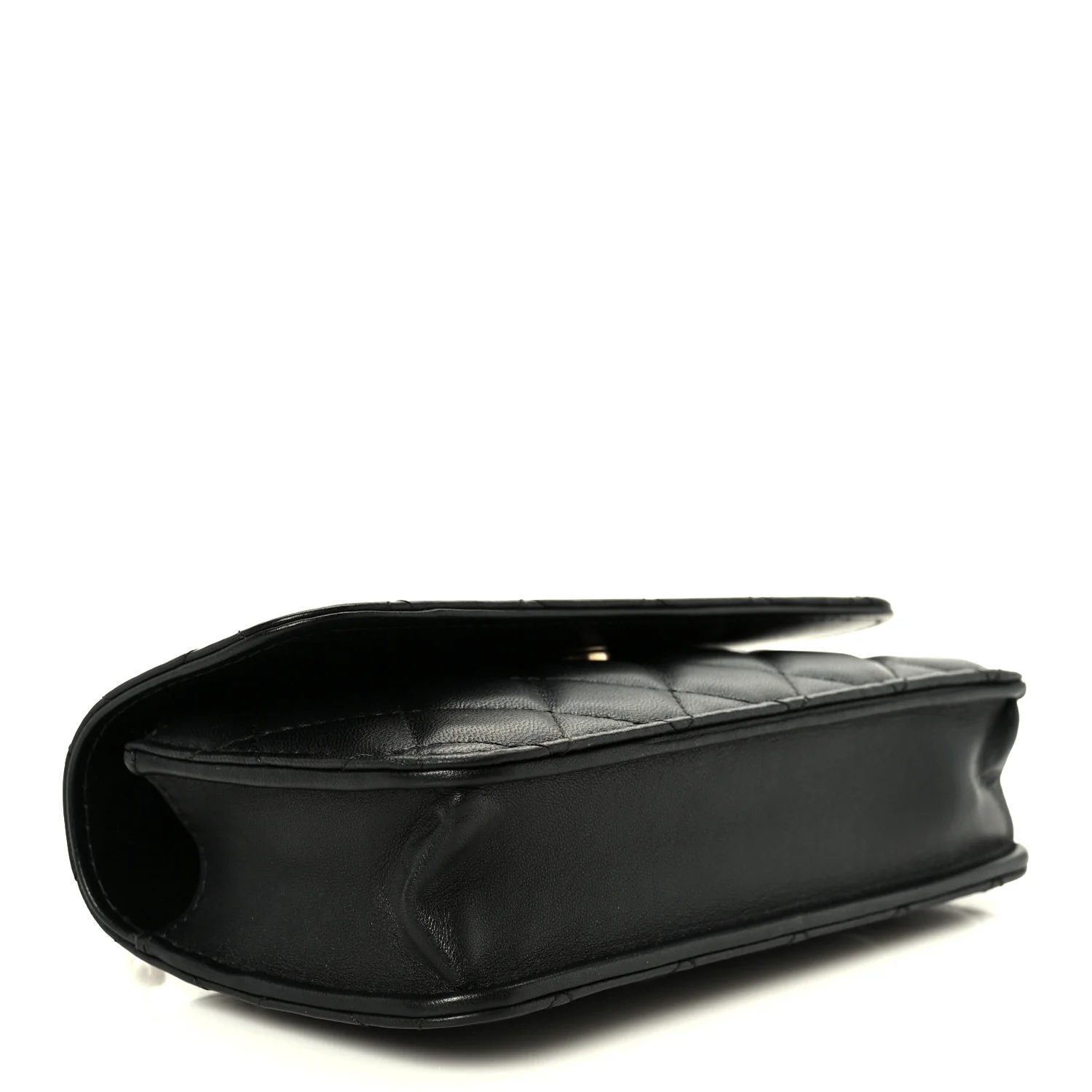 Lambskin Quilted Sweet Camellia Flap Phone Holder With Chain Black - Top Club