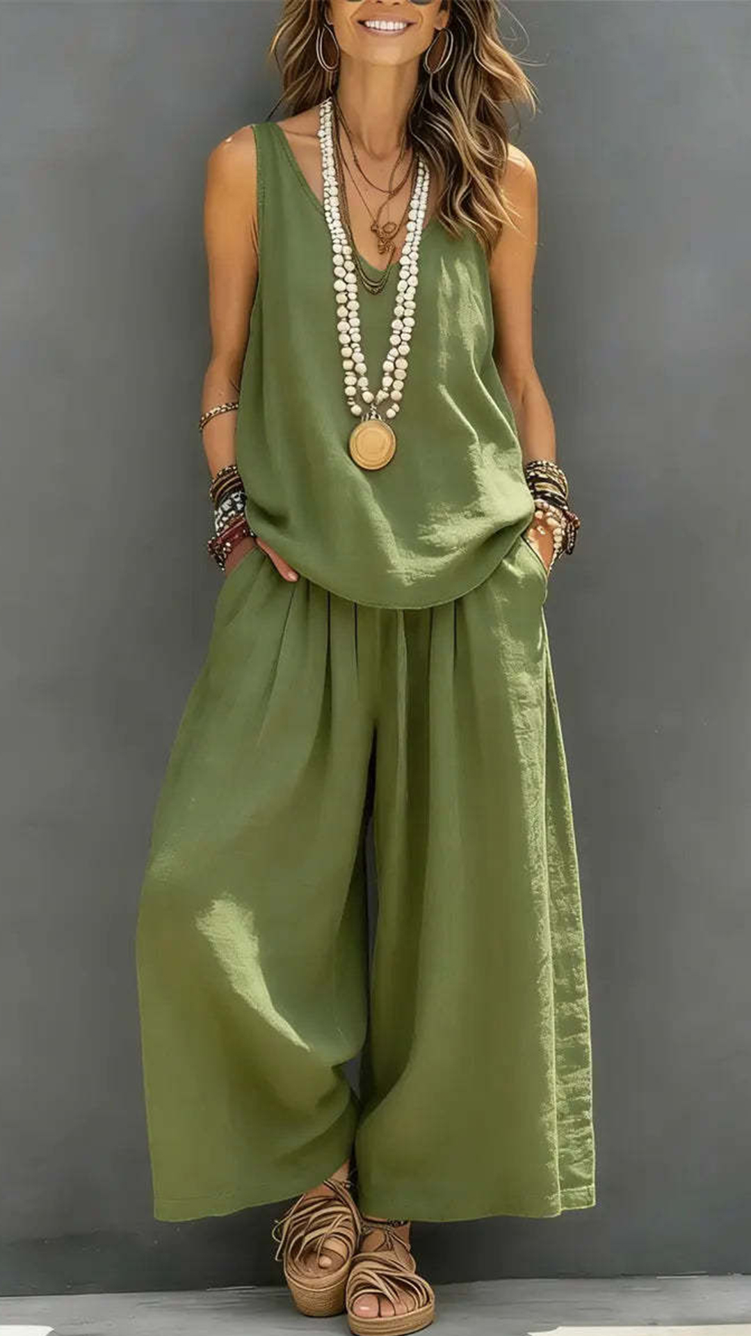 Women's Cotton Solid Color Sleeveless Loose Set - Nordfashionstorm - Women's Clothing, Fashion for You - Nordfashionstorm.com