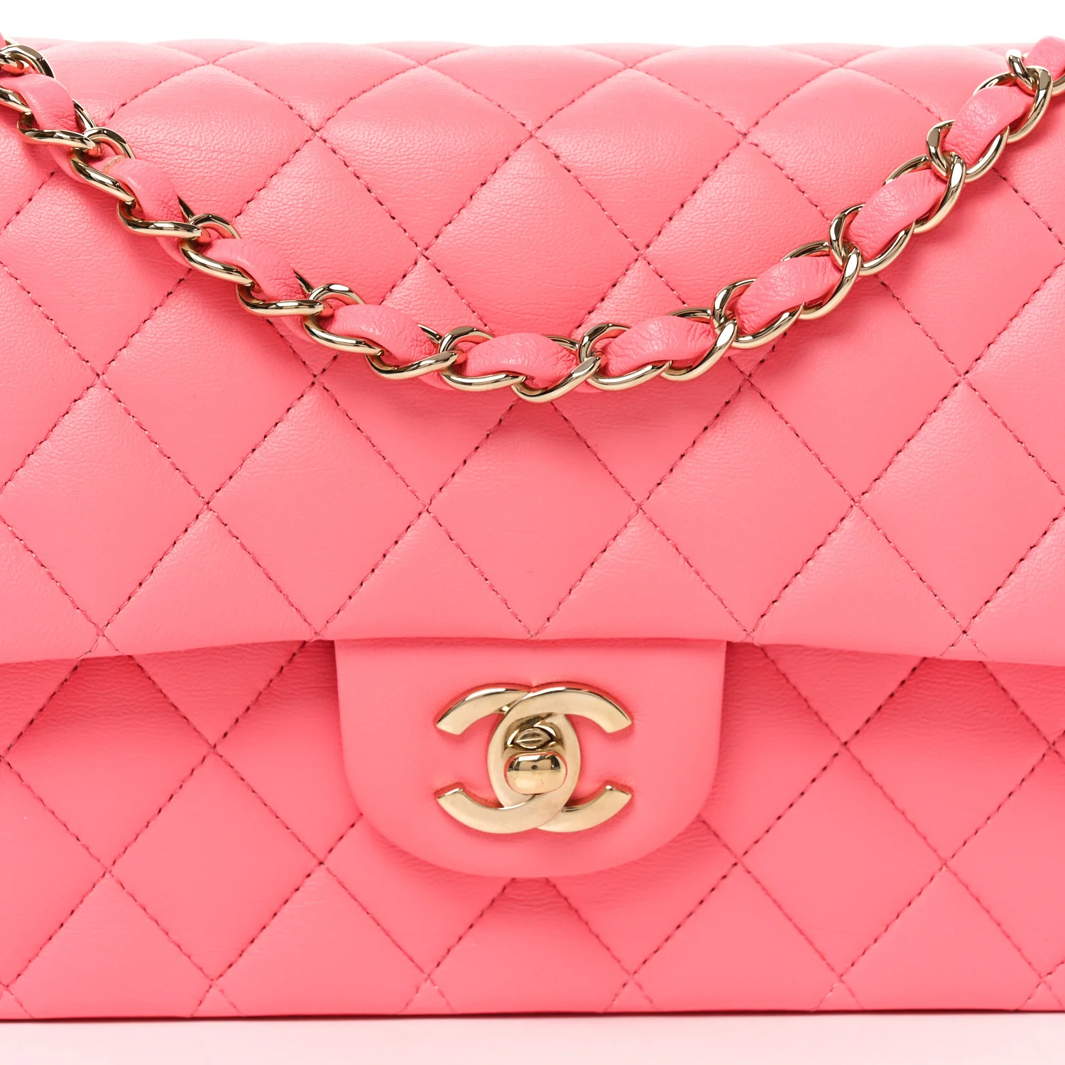 Lambskin Quilted Medium Double Flap Pink - Top Club